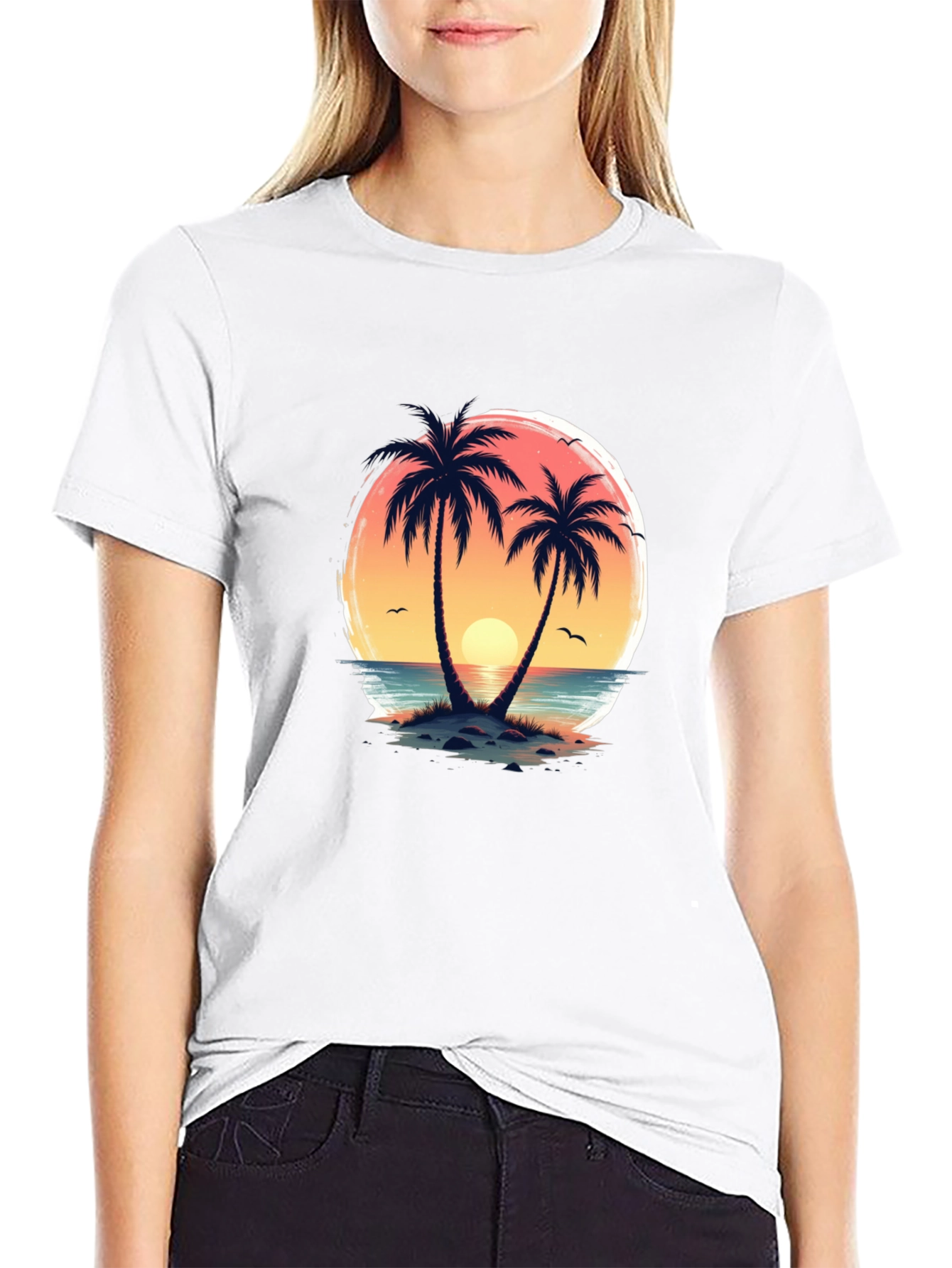 Tropical Sunset Palm Tree Graphic T-Shirt