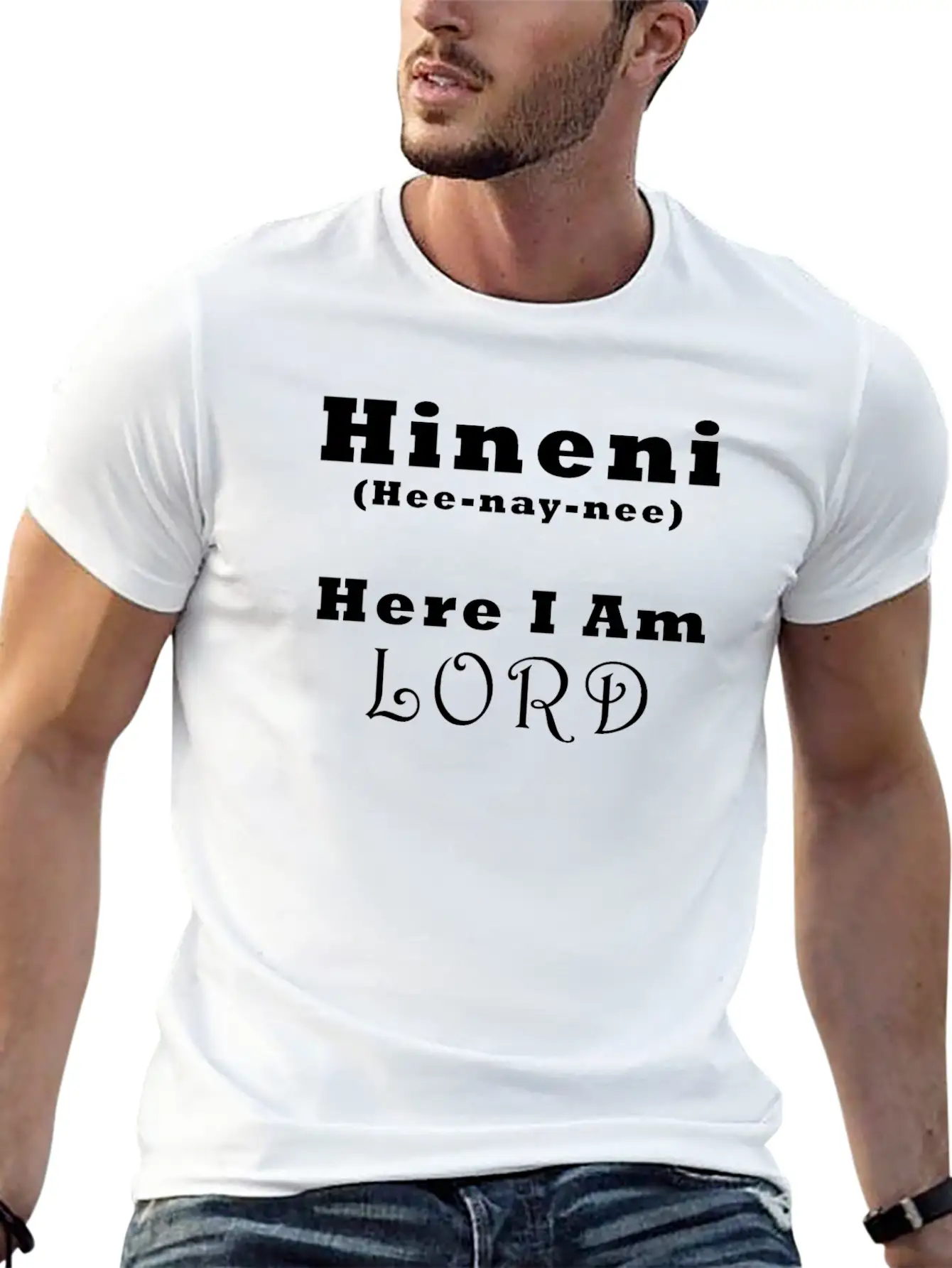 Hineni Here I Am (black) Unisex Short Sleeve Soft Cotton T-Shirt – Casual Everyday Wear