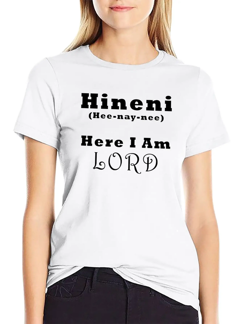 Hineni Here I Am (black) Unisex Short Sleeve Soft Cotton T-Shirt – Casual Everyday Wear