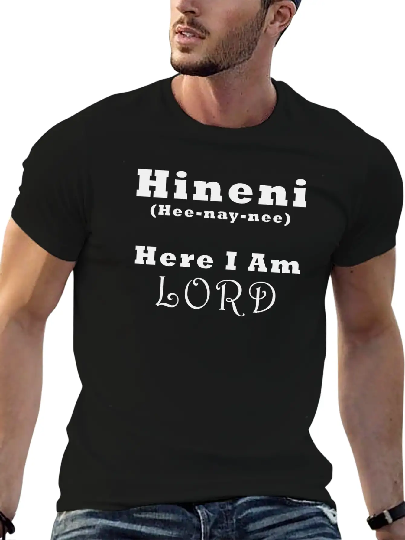Hineni Here I Am (black) Unisex Short Sleeve Soft Cotton T-Shirt – Casual Everyday Wear