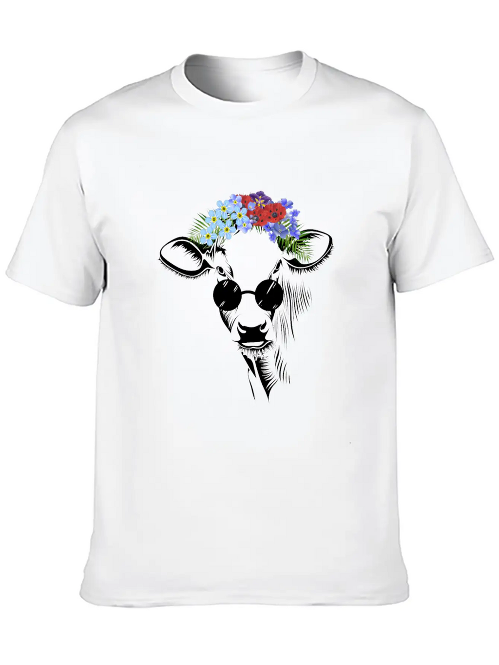 Hippie Cow Flower Unisex Short Sleeve Soft Cotton T-Shirt – Casual Everyday Wear
