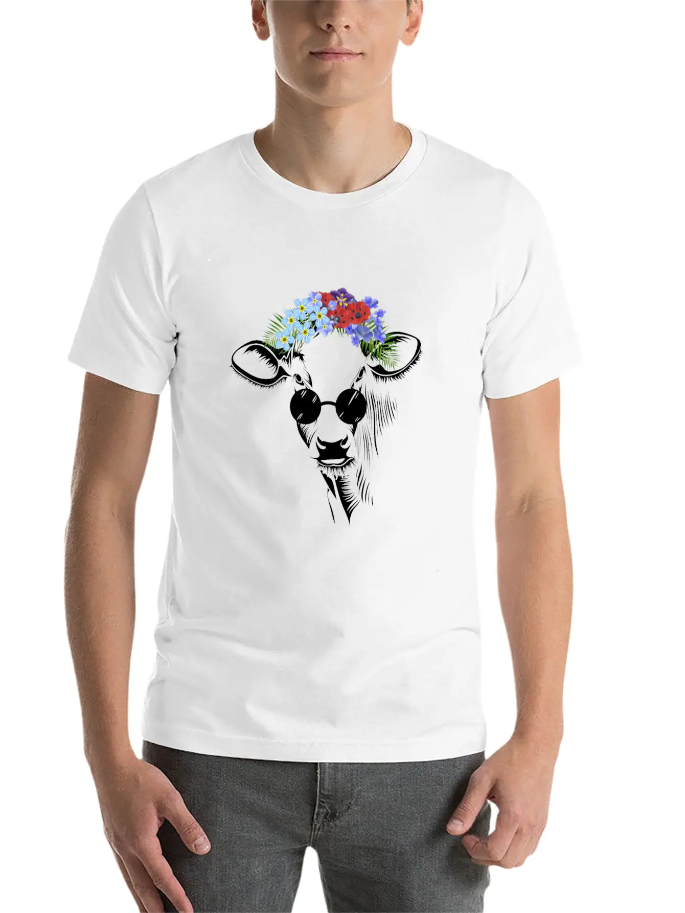 Hippie Cow Flower Unisex Short Sleeve Soft Cotton T-Shirt – Casual Everyday Wear