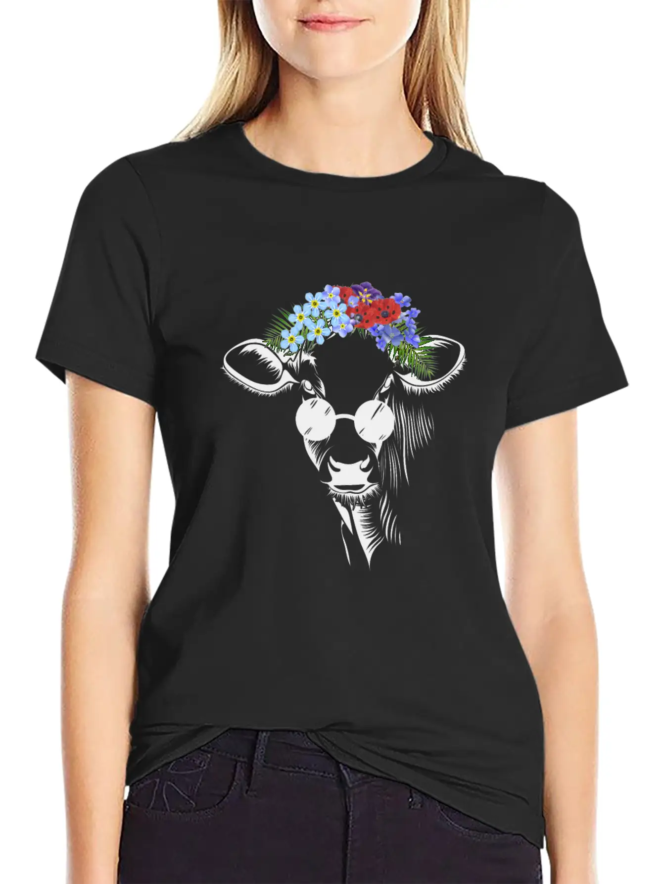 Hippie Cow Flower Unisex Short Sleeve Soft Cotton T-Shirt – Casual Everyday Wear