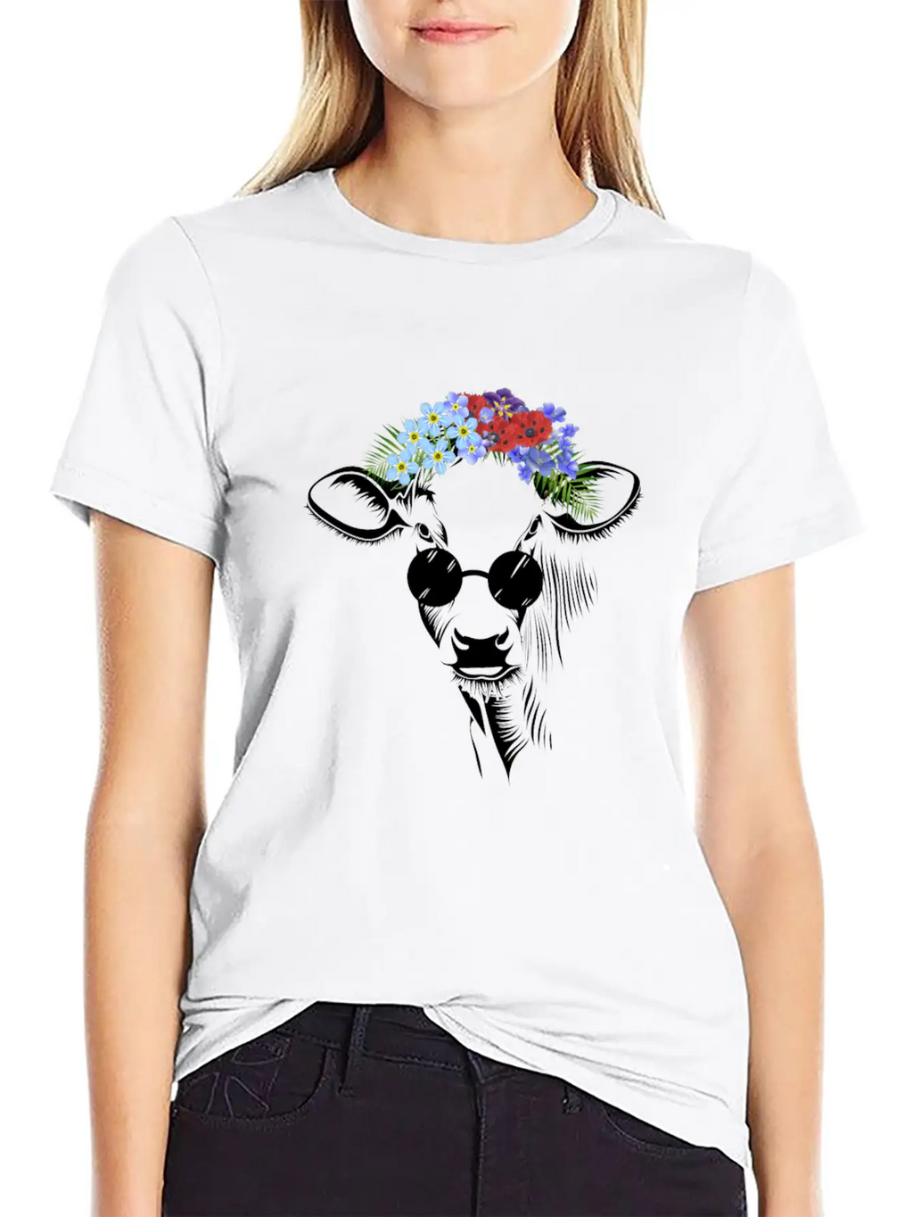 Hippie Cow Flower Unisex Short Sleeve Soft Cotton T-Shirt – Casual Everyday Wear