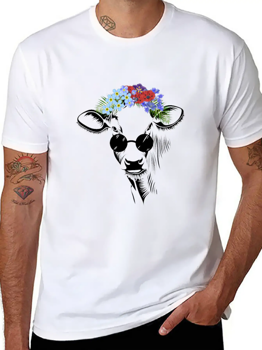 Hippie Cow Flower Unisex Short Sleeve Soft Cotton T-Shirt – Casual Everyday Wear