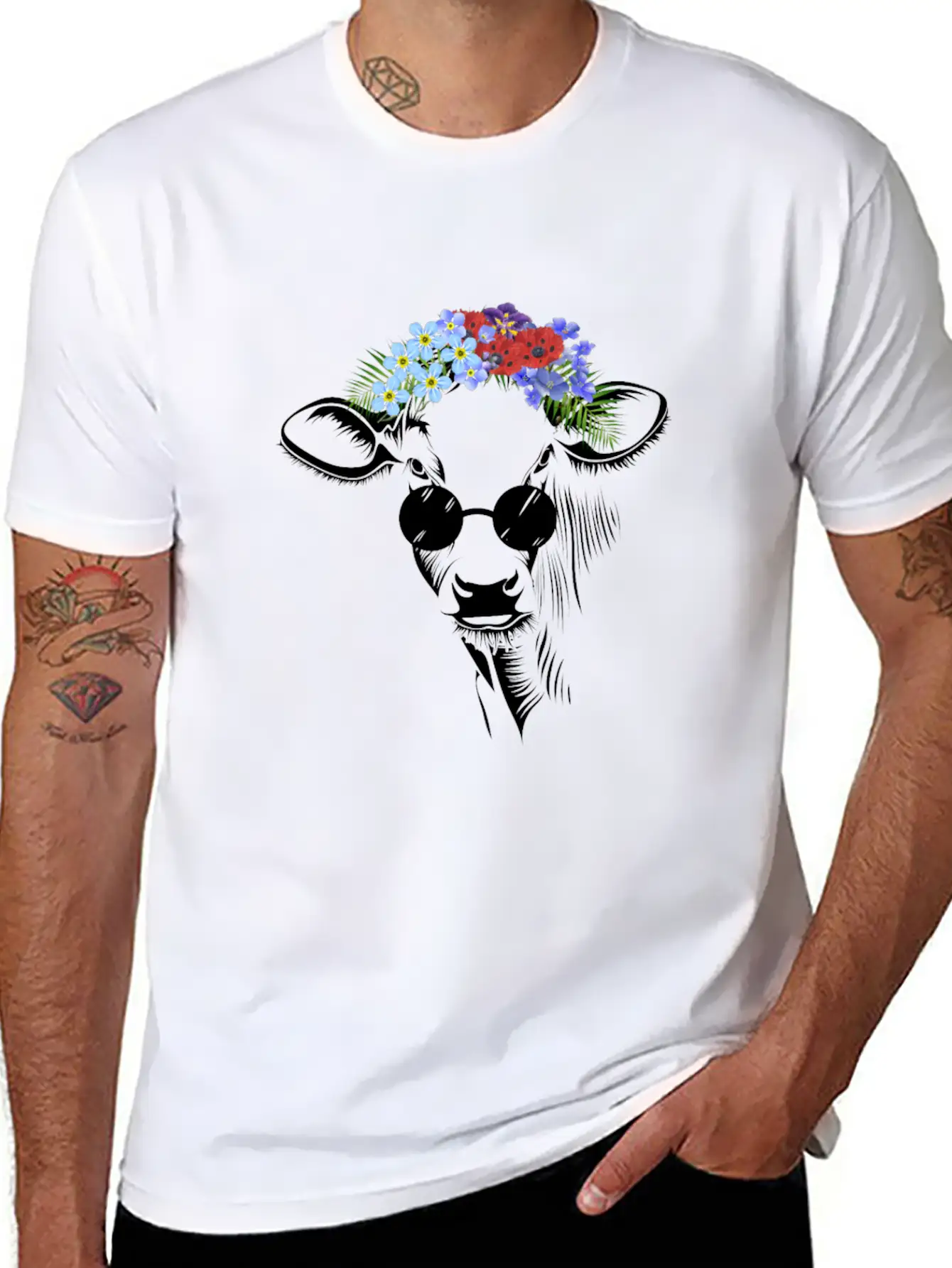 Hippie Cow Flower Unisex Short Sleeve Soft Cotton T-Shirt – Casual Everyday Wear