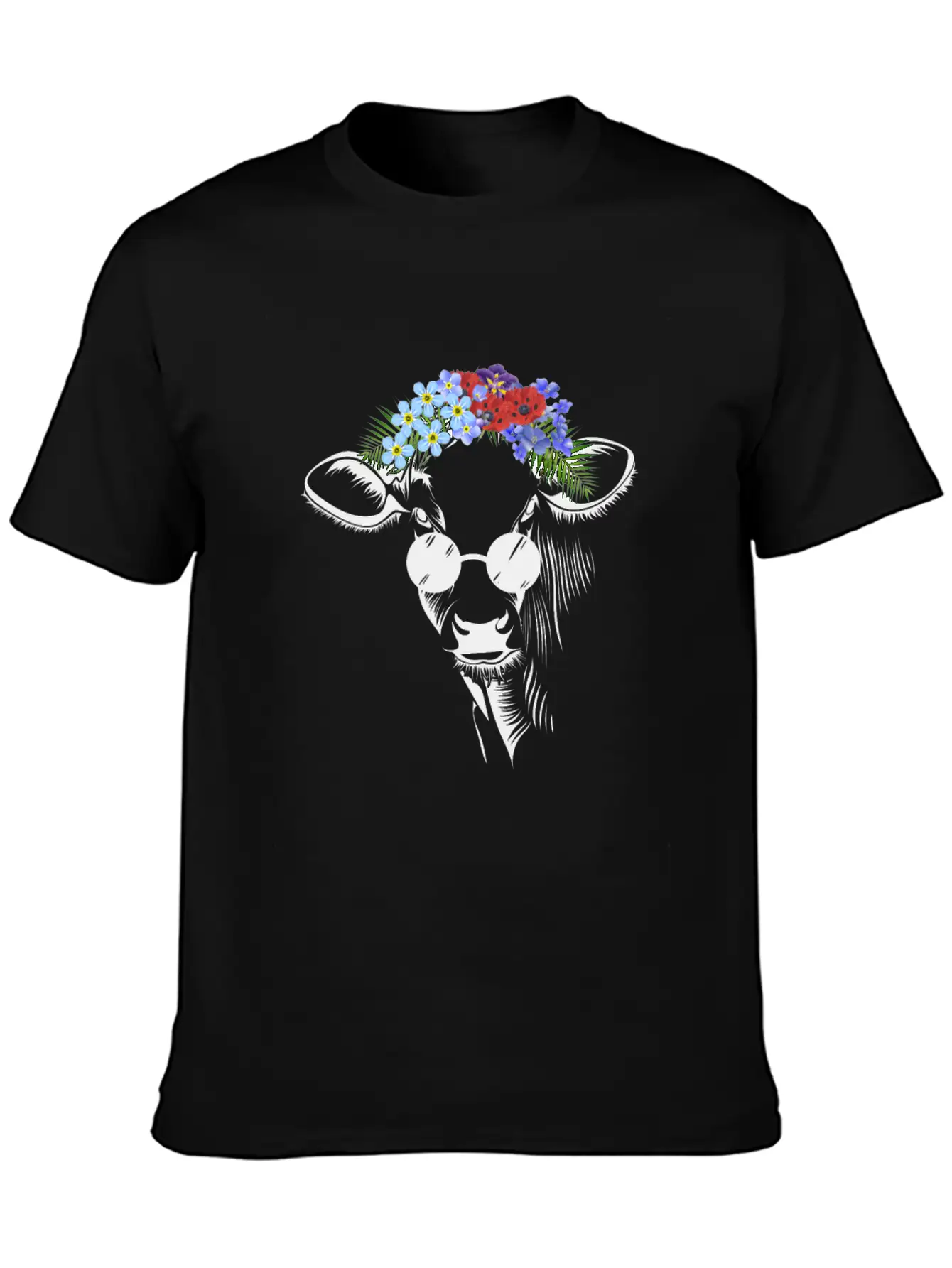 Hippie Cow Flower Unisex Short Sleeve Soft Cotton T-Shirt – Casual Everyday Wear