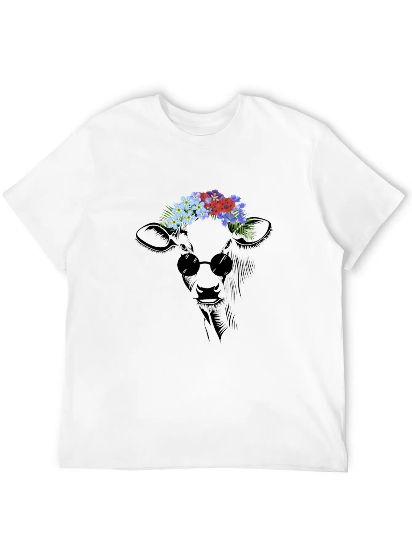 Hippie Cow Flower Unisex Short Sleeve Soft Cotton T-Shirt – Casual Everyday Wear