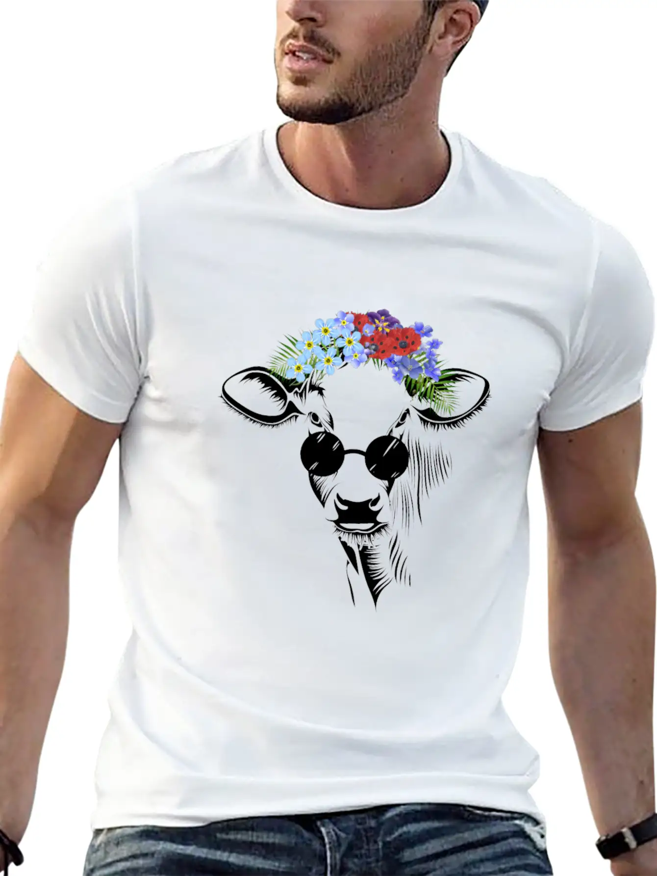 Hippie Cow Flower Unisex Short Sleeve Soft Cotton T-Shirt – Casual Everyday Wear