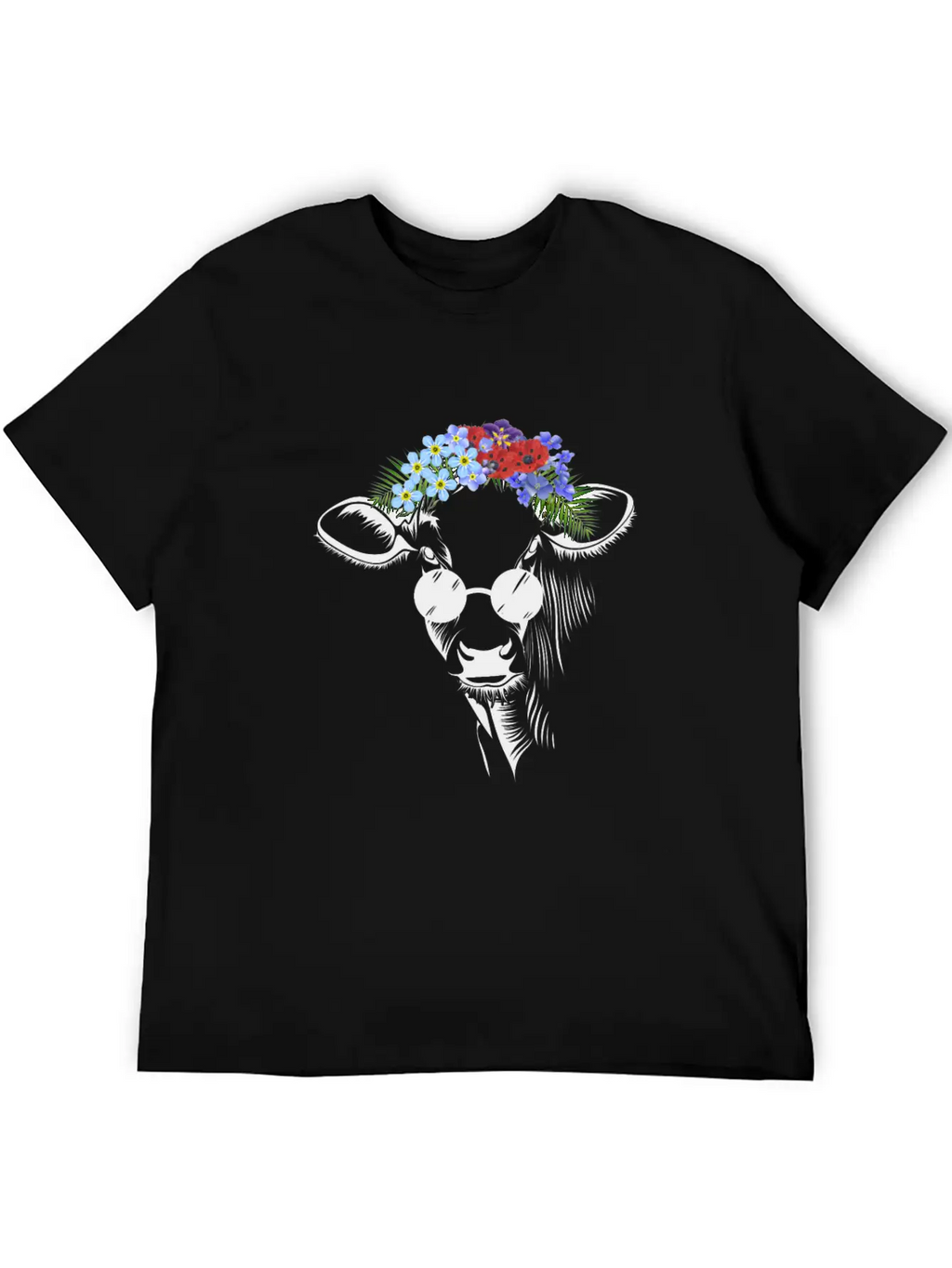Hippie Cow Flower Unisex Short Sleeve Soft Cotton T-Shirt – Casual Everyday Wear