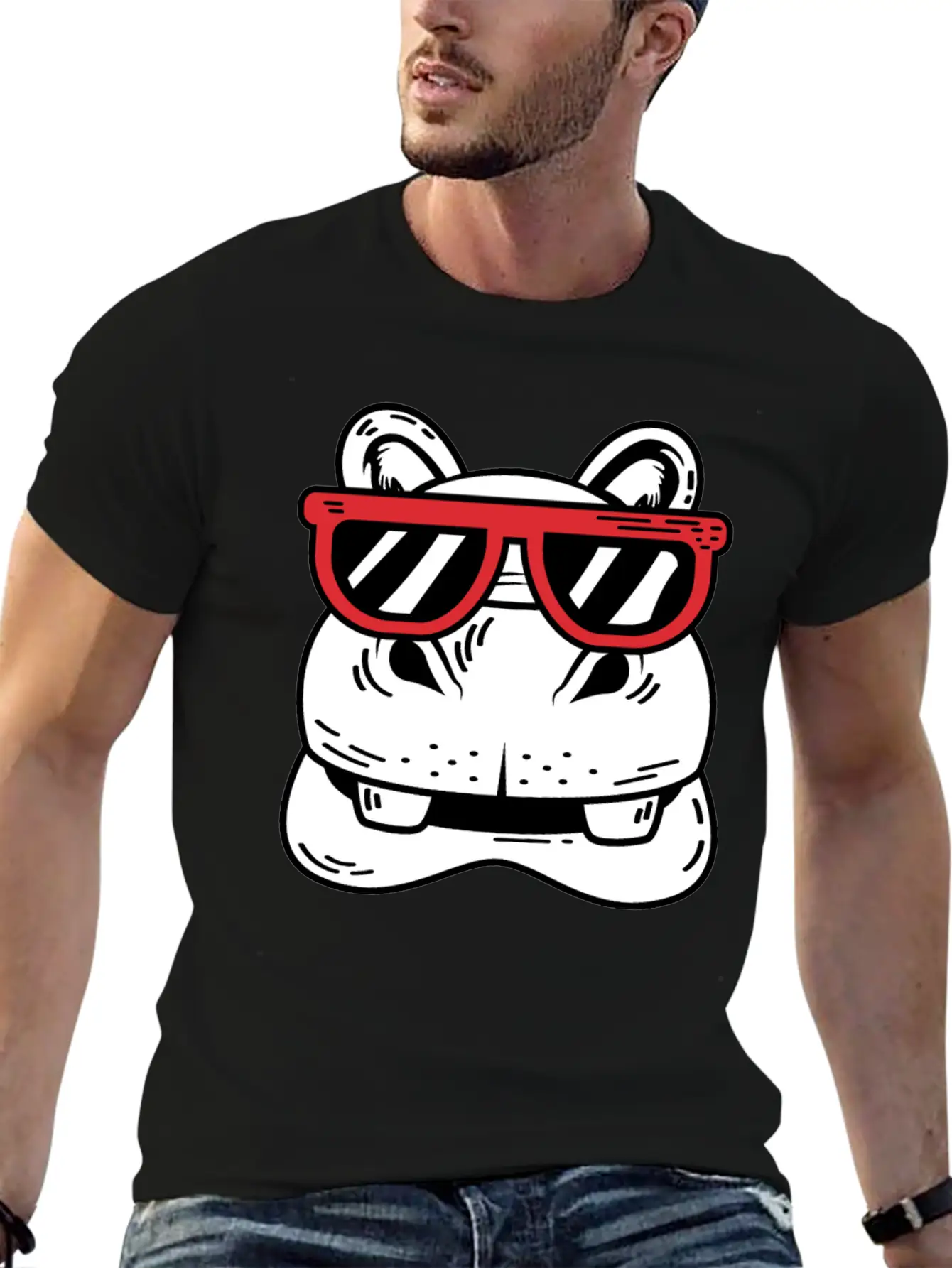Hippo With Sunglasses Cool Person Gift Unisex Casual T-Shirt – Clean Design For Daily Comfort