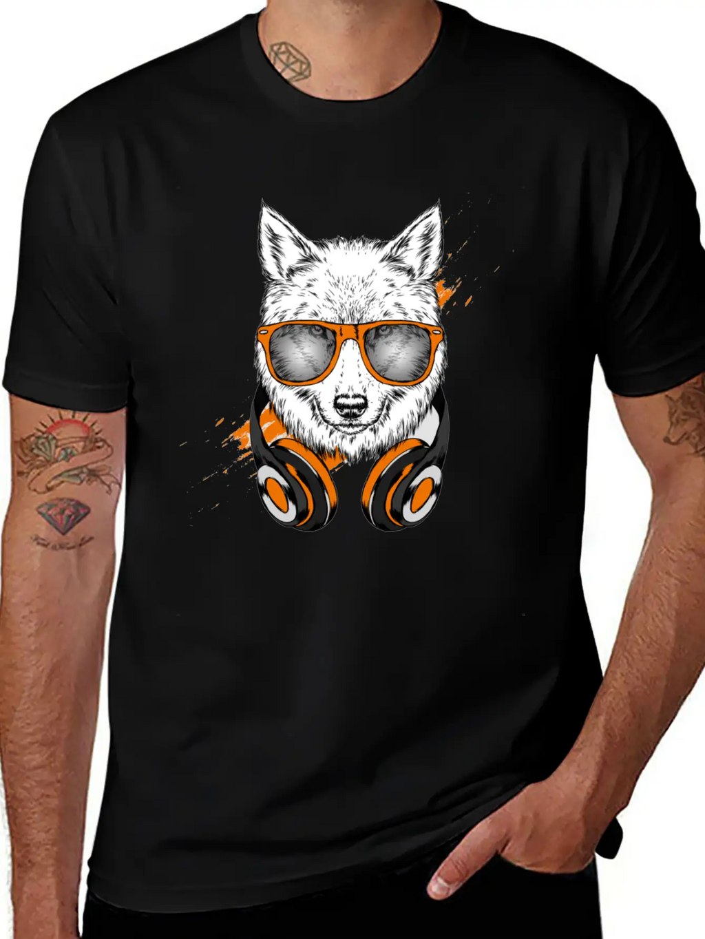 Hipster Wolf With Headphones Casual Graphic T-Shirt – Simple And Comfortable Daily Wear