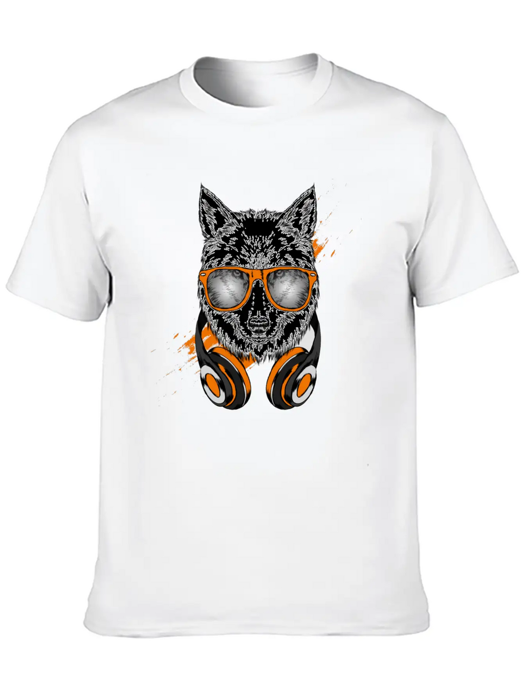 Hipster Wolf With Headphones Casual Graphic T-Shirt – Simple And Comfortable Daily Wear