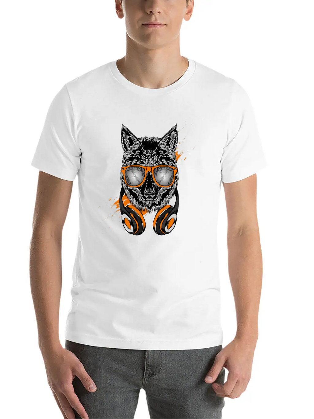 Hipster Wolf With Headphones Casual Graphic T-Shirt – Simple And Comfortable Daily Wear