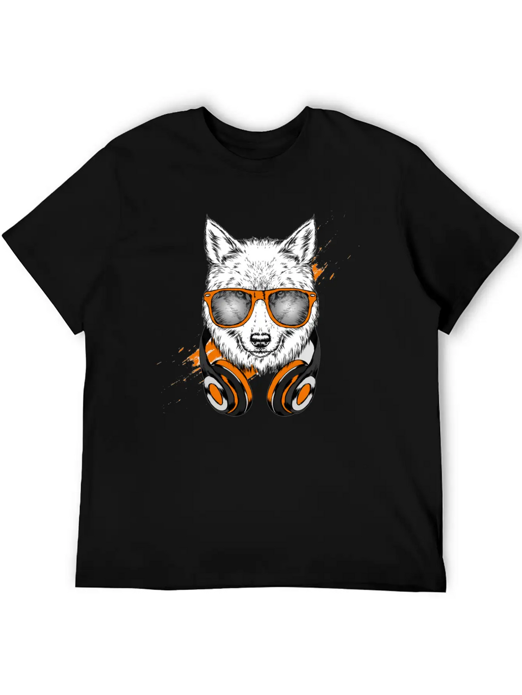 Hipster Wolf With Headphones Casual Graphic T-Shirt – Simple And Comfortable Daily Wear