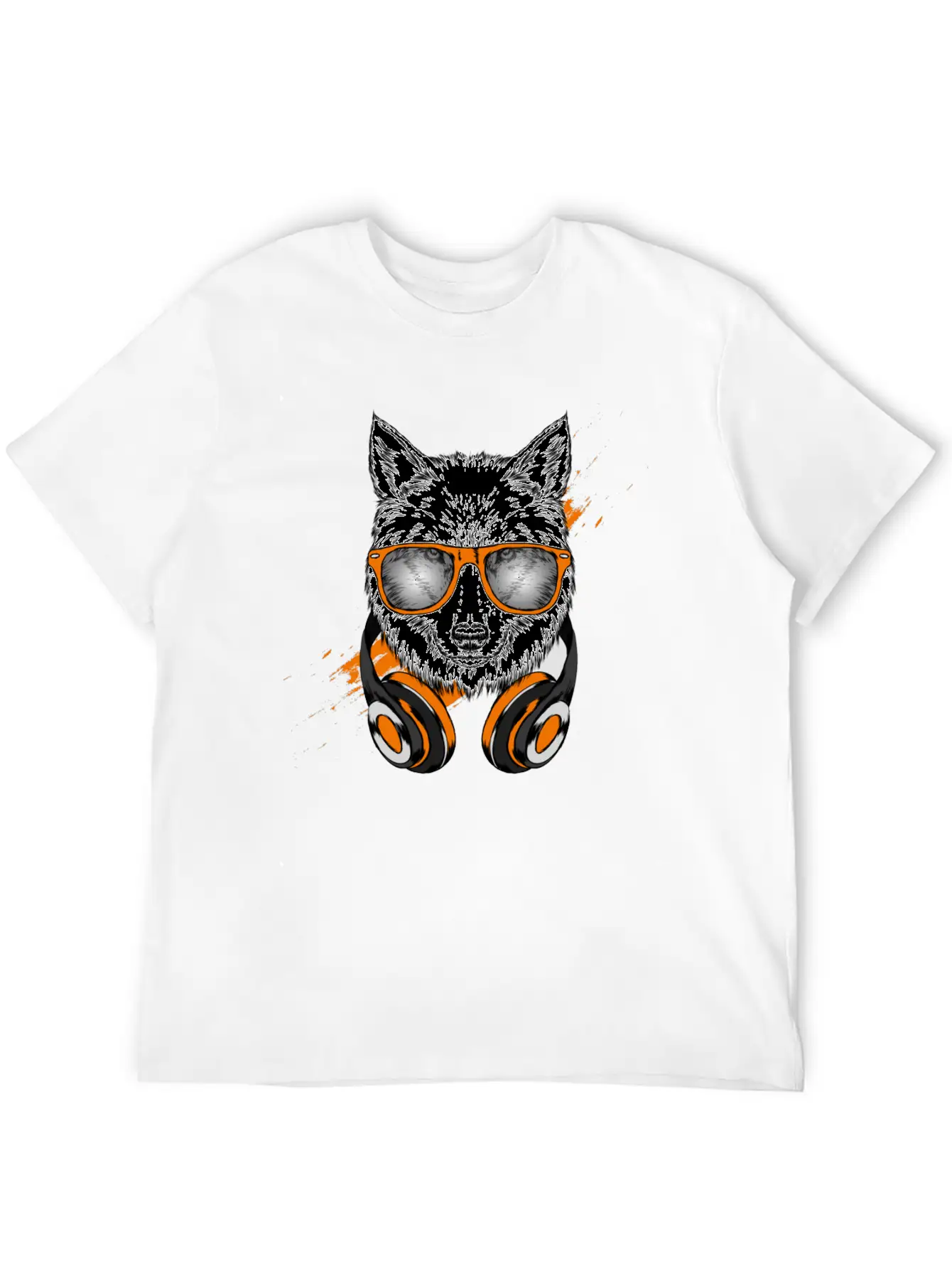 Hipster Wolf With Headphones Casual Graphic T-Shirt – Simple And Comfortable Daily Wear