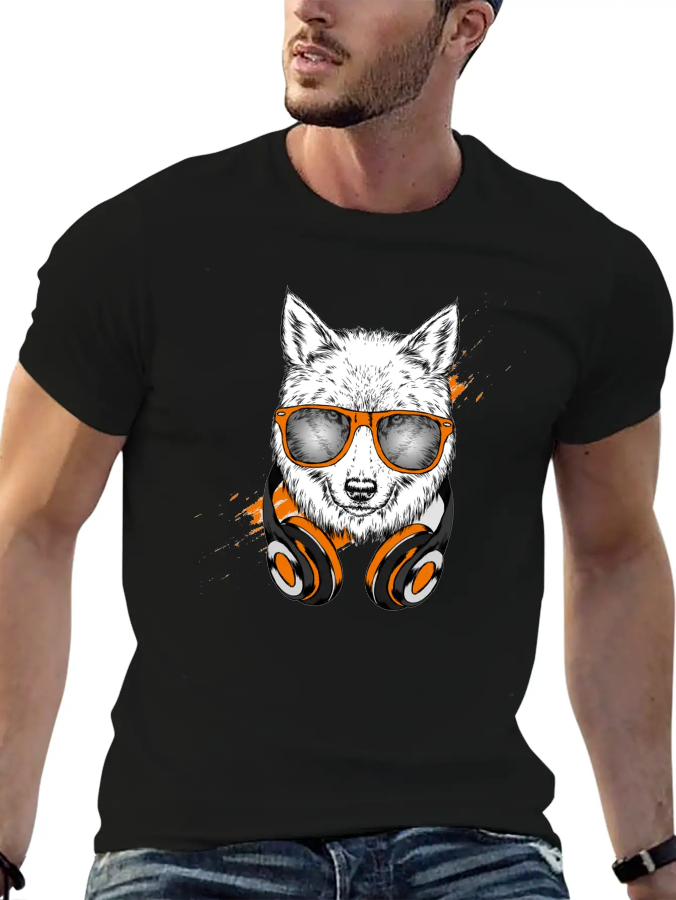Hipster Wolf With Headphones Casual Graphic T-Shirt – Simple And Comfortable Daily Wear