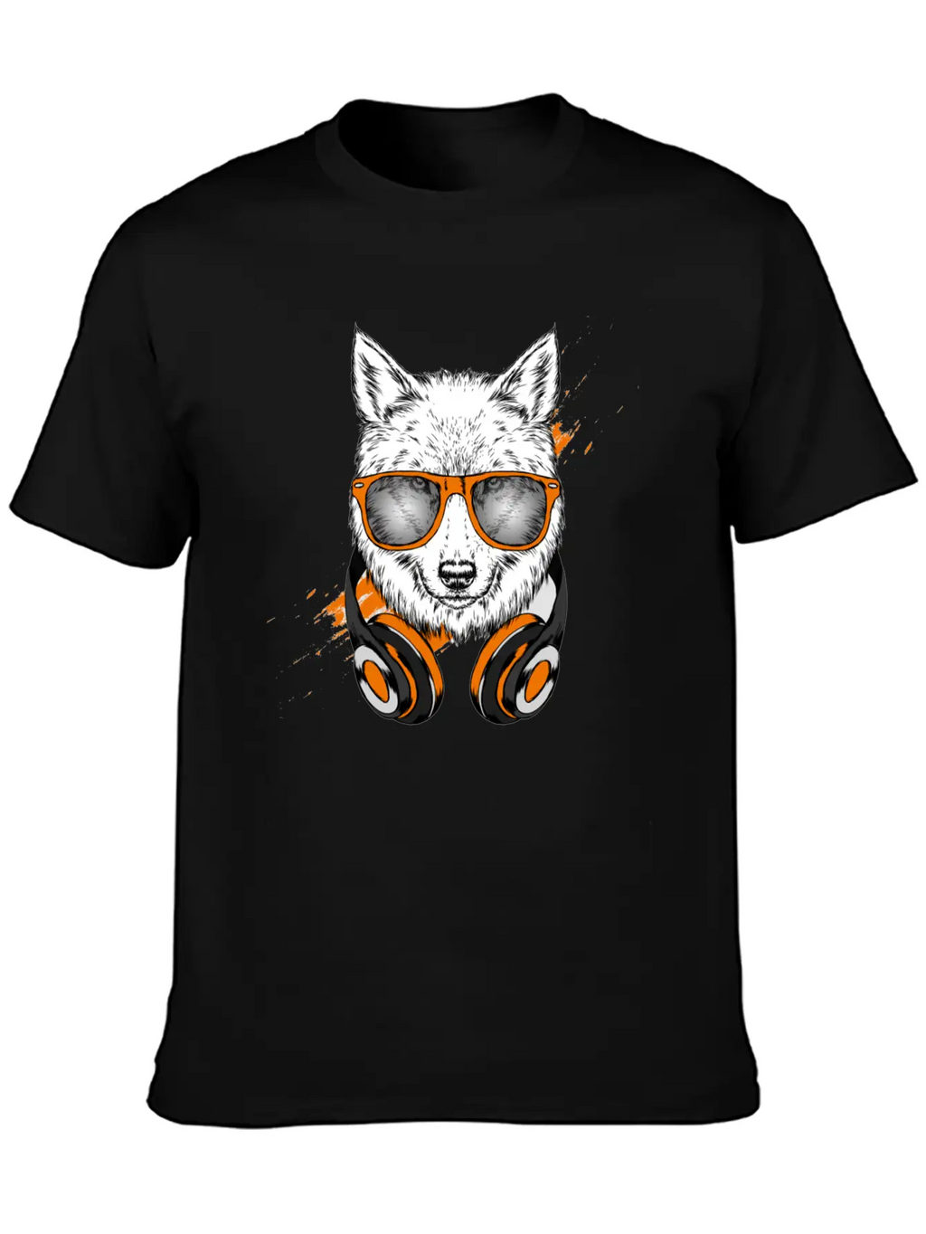 Hipster Wolf With Headphones Casual Graphic T-Shirt – Simple And Comfortable Daily Wear