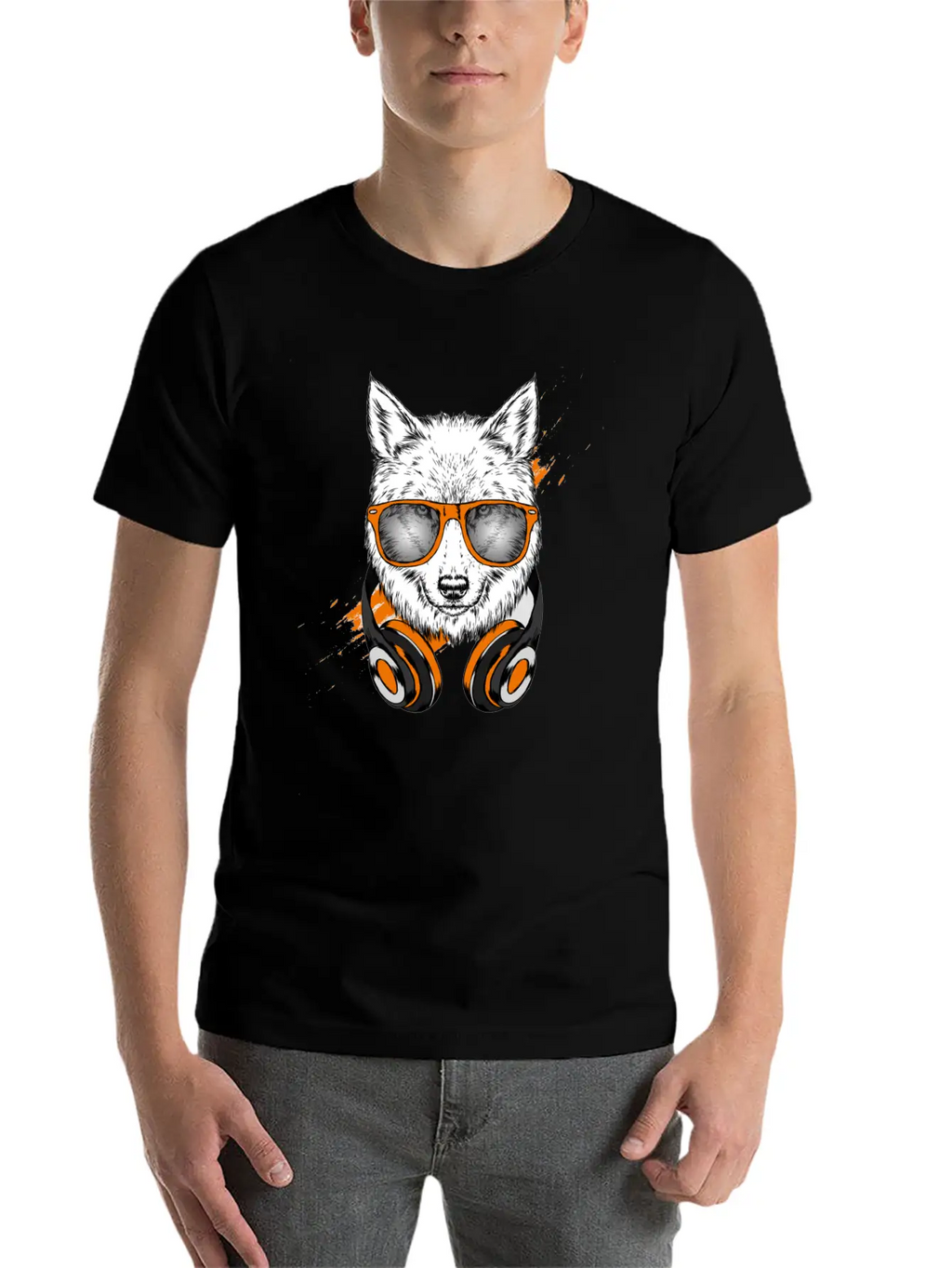 Hipster Wolf With Headphones Casual Graphic T-Shirt – Simple And Comfortable Daily Wear
