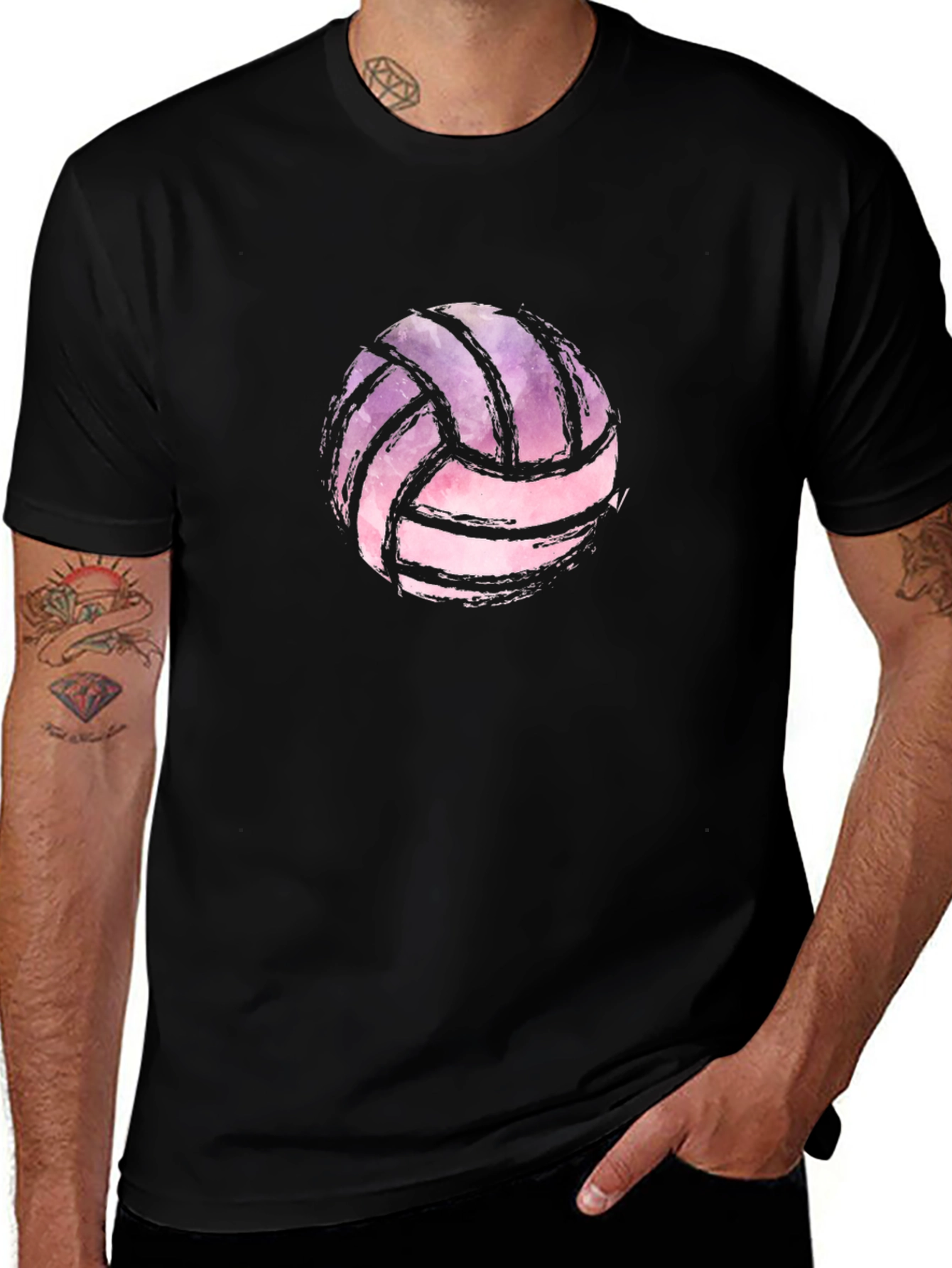 Watercolor Volleyball Graphic Black T-Shirt