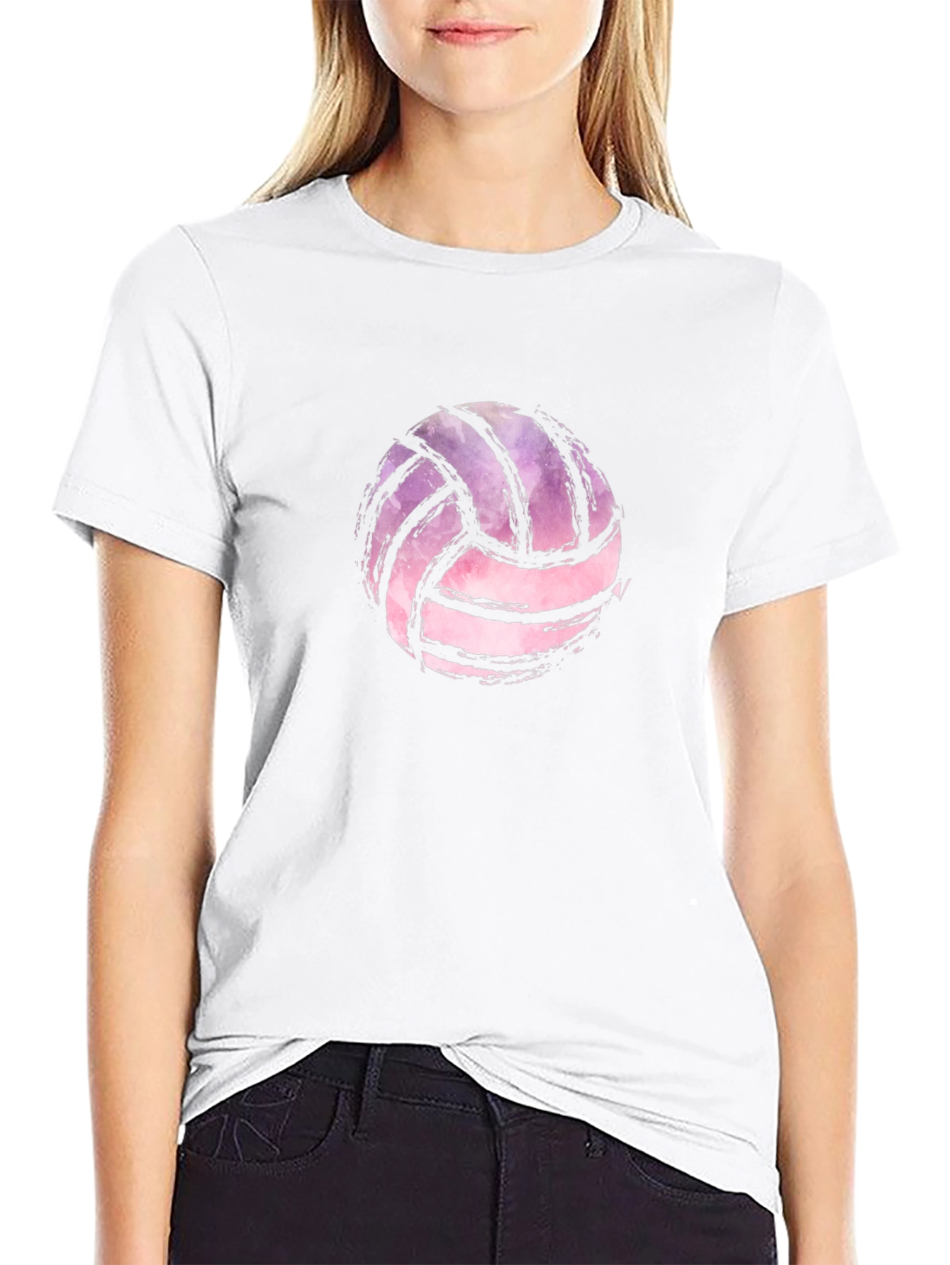 Watercolor Volleyball Graphic Black T-Shirt