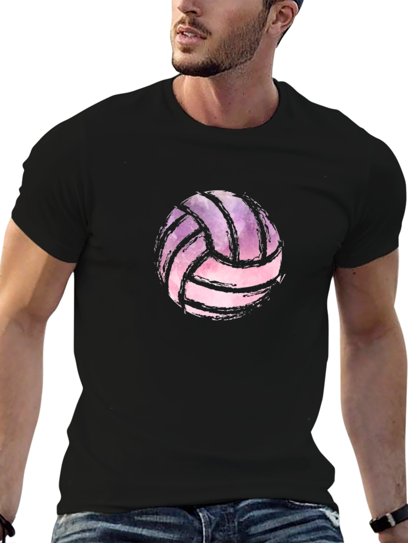 Watercolor Volleyball Graphic Black T-Shirt