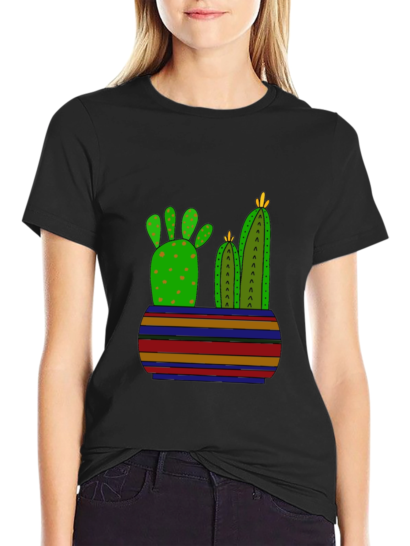 Cactus Graphic Print Black T-Shirt