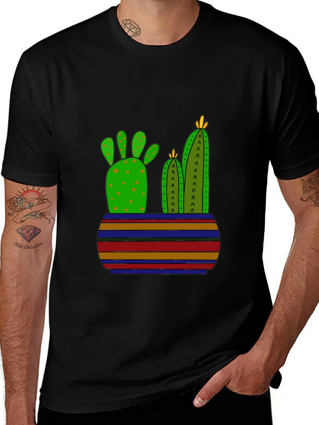 Cactus Graphic Print Black T-Shirt