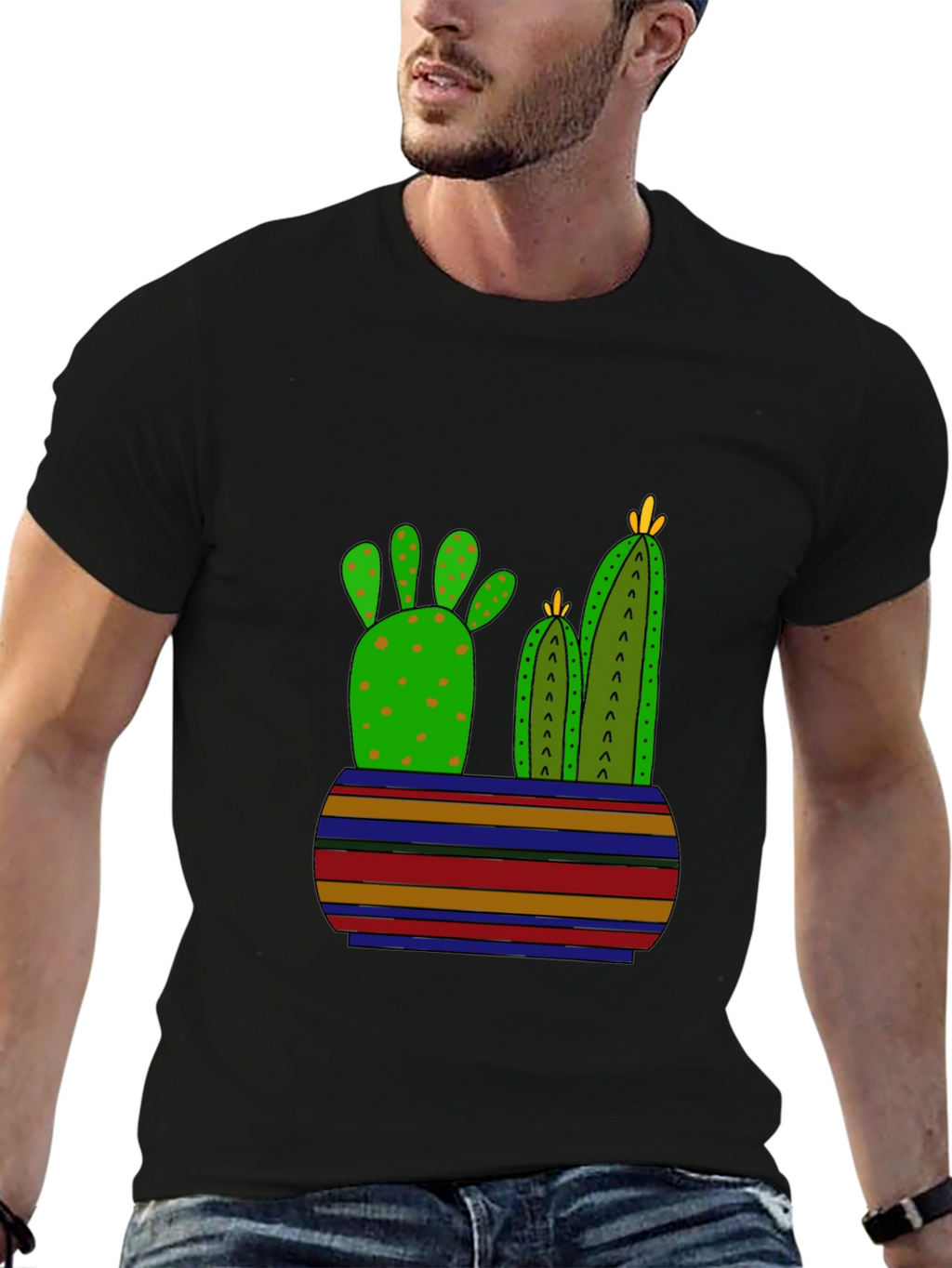 Cactus Graphic Print Black T-Shirt