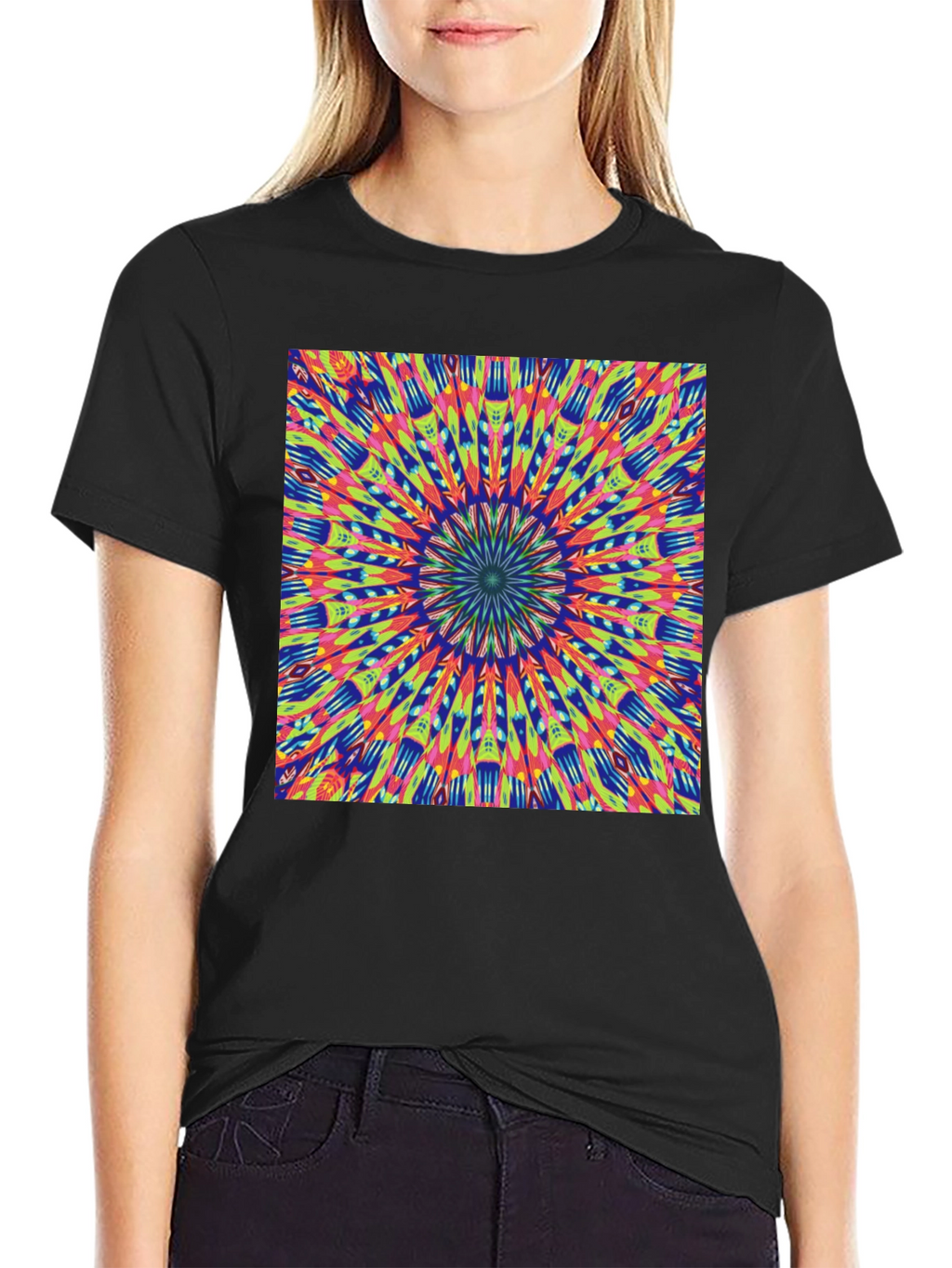 Psychedelic Mandala Graphic Tee - Vibrant Black T-Shirt