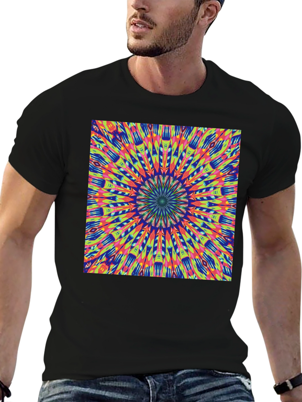 Psychedelic Mandala Graphic Tee - Vibrant Black T-Shirt