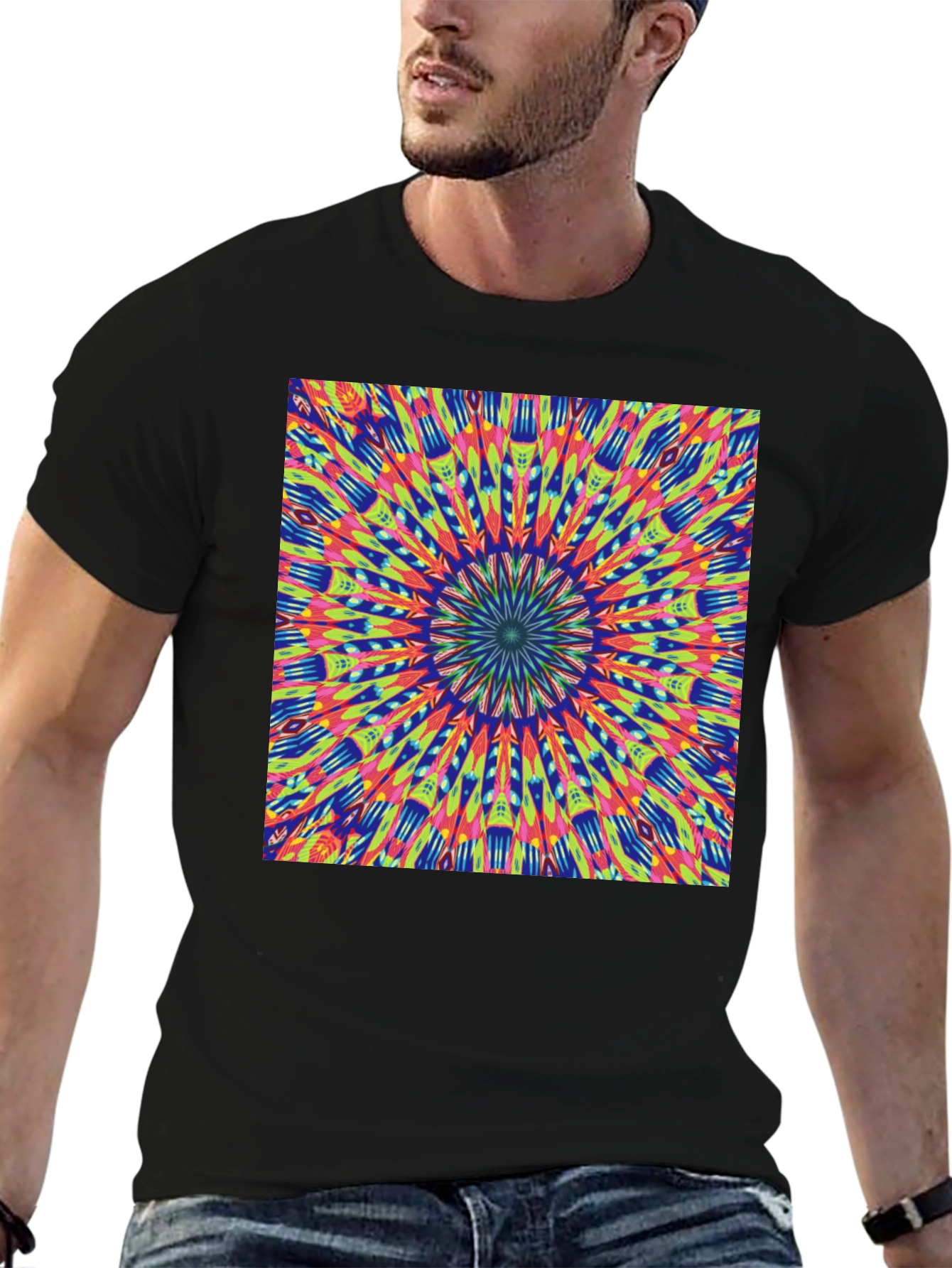 Psychedelic Mandala Graphic Tee - Vibrant Black T-Shirt