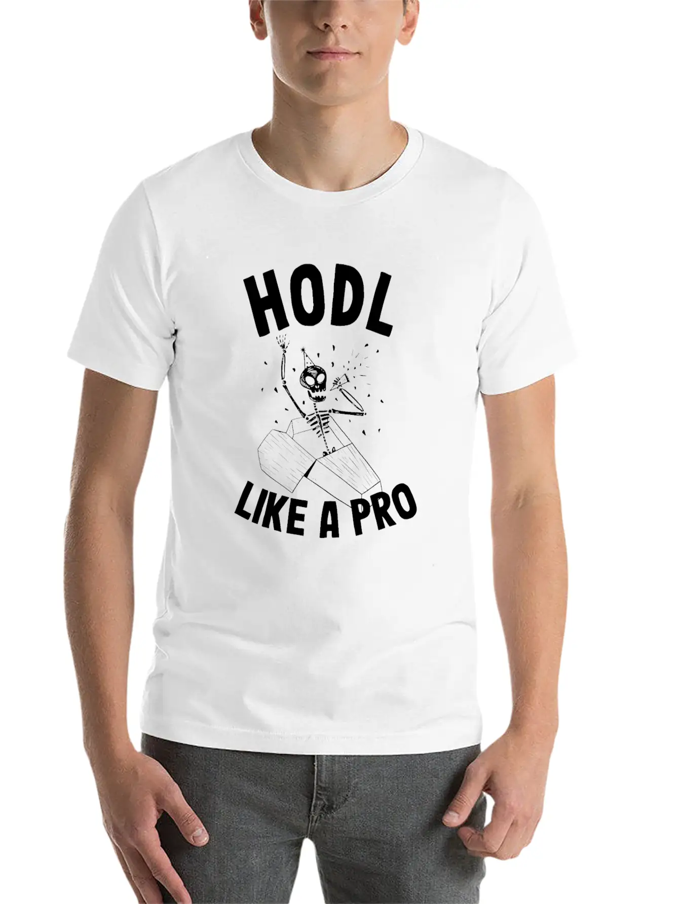 Hodl Like A Pro Funny Bitcoin Skeleton Hodler BTC Unisex Casual T-Shirt – Clean Design For Daily Comfort