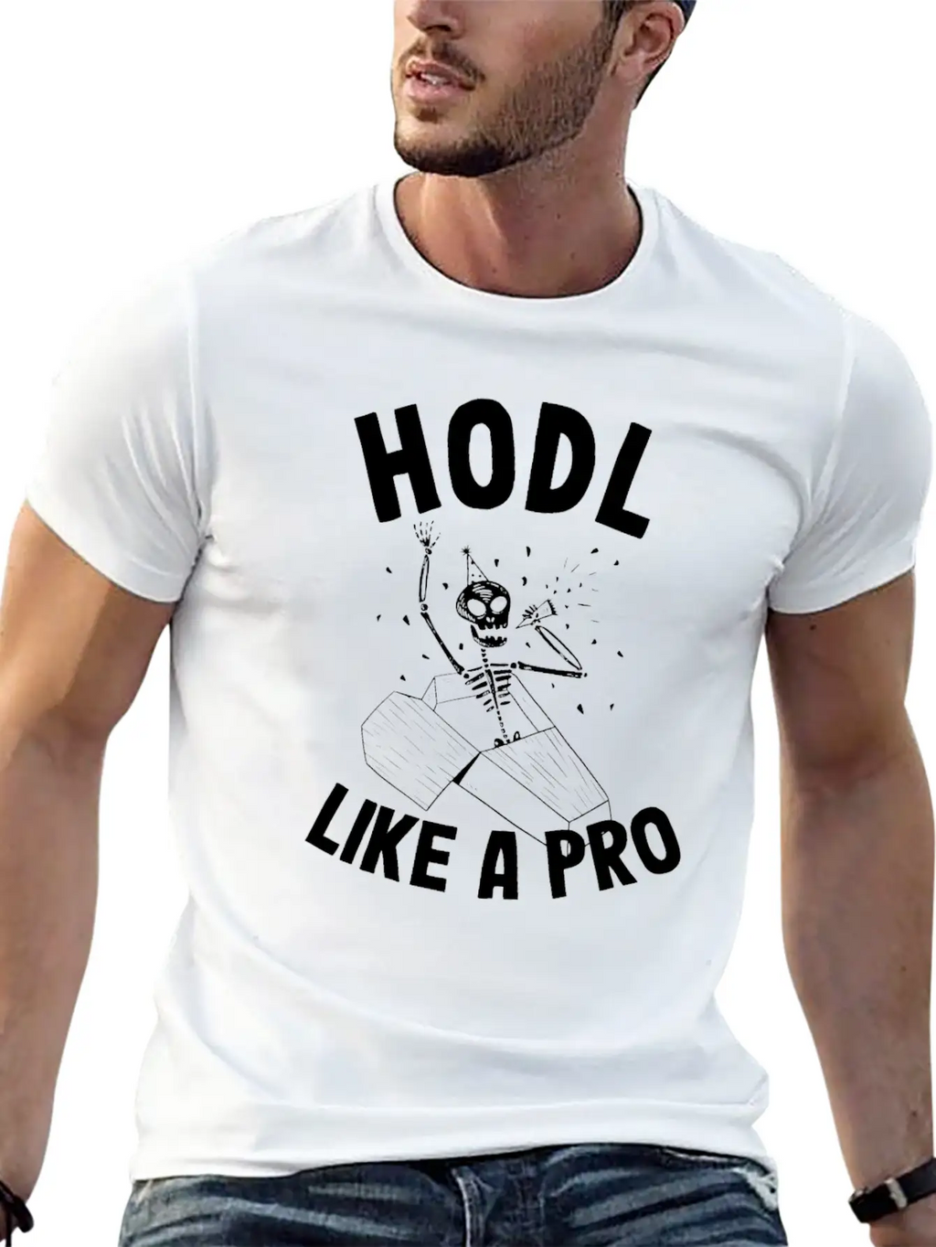 Hodl Like A Pro Funny Bitcoin Skeleton Hodler BTC Unisex Casual T-Shirt – Clean Design For Daily Comfort