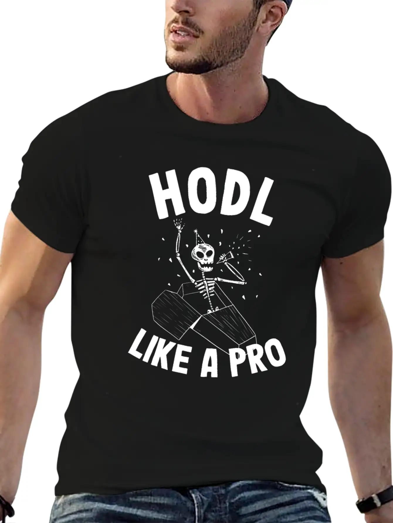 Hodl Like A Pro Funny Bitcoin Skeleton Hodler BTC Unisex Casual T-Shirt – Clean Design For Daily Comfort