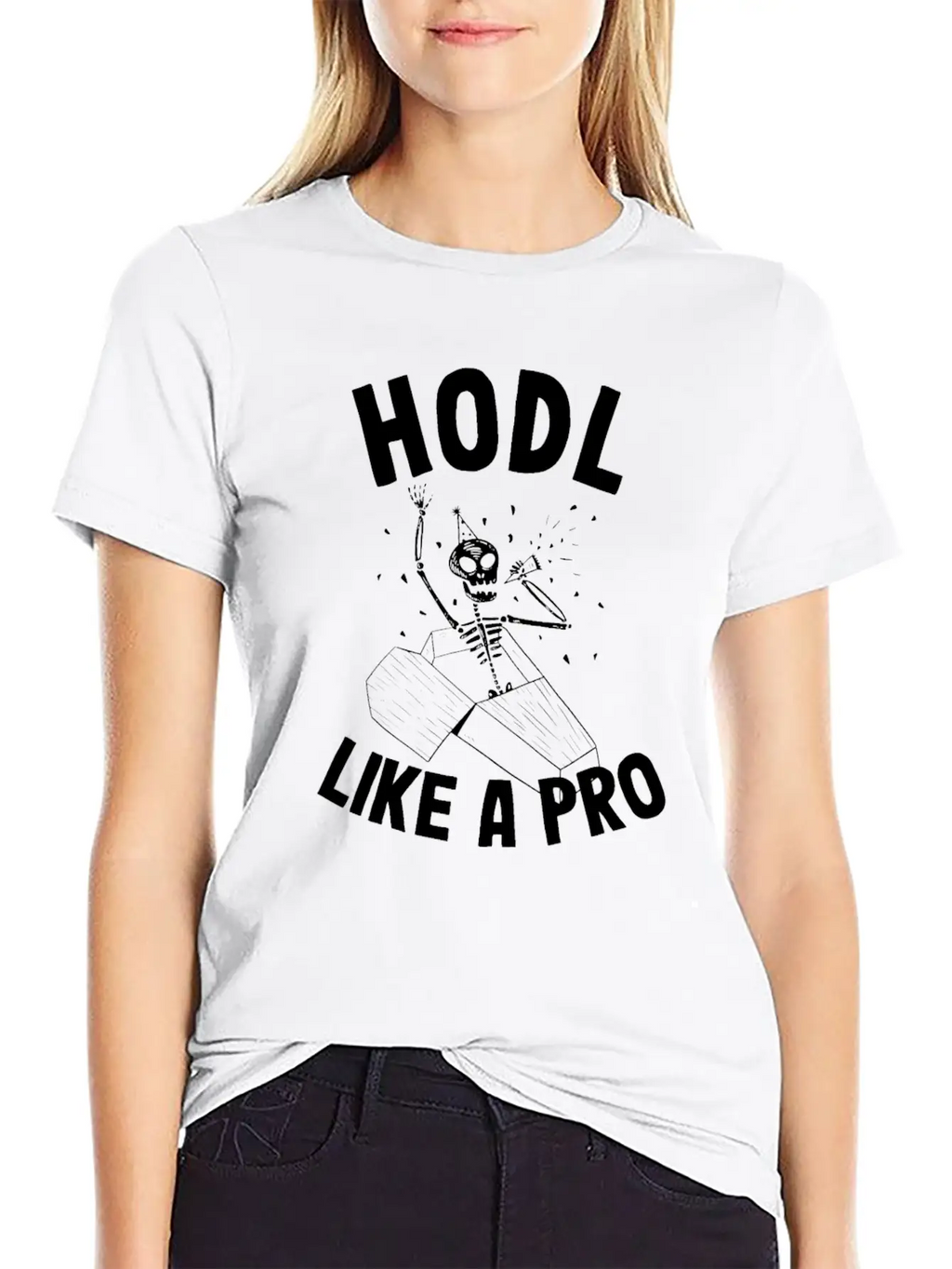 Hodl Like A Pro Funny Bitcoin Skeleton Hodler BTC Unisex Casual T-Shirt – Clean Design For Daily Comfort