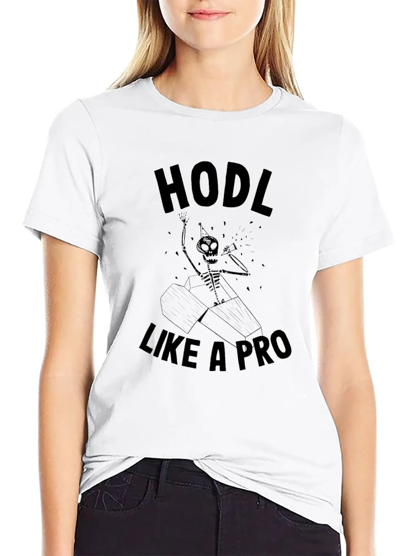 Hodl Like A Pro Funny Bitcoin Skeleton Hodler BTC Unisex Casual T-Shirt – Clean Design For Daily Comfort
