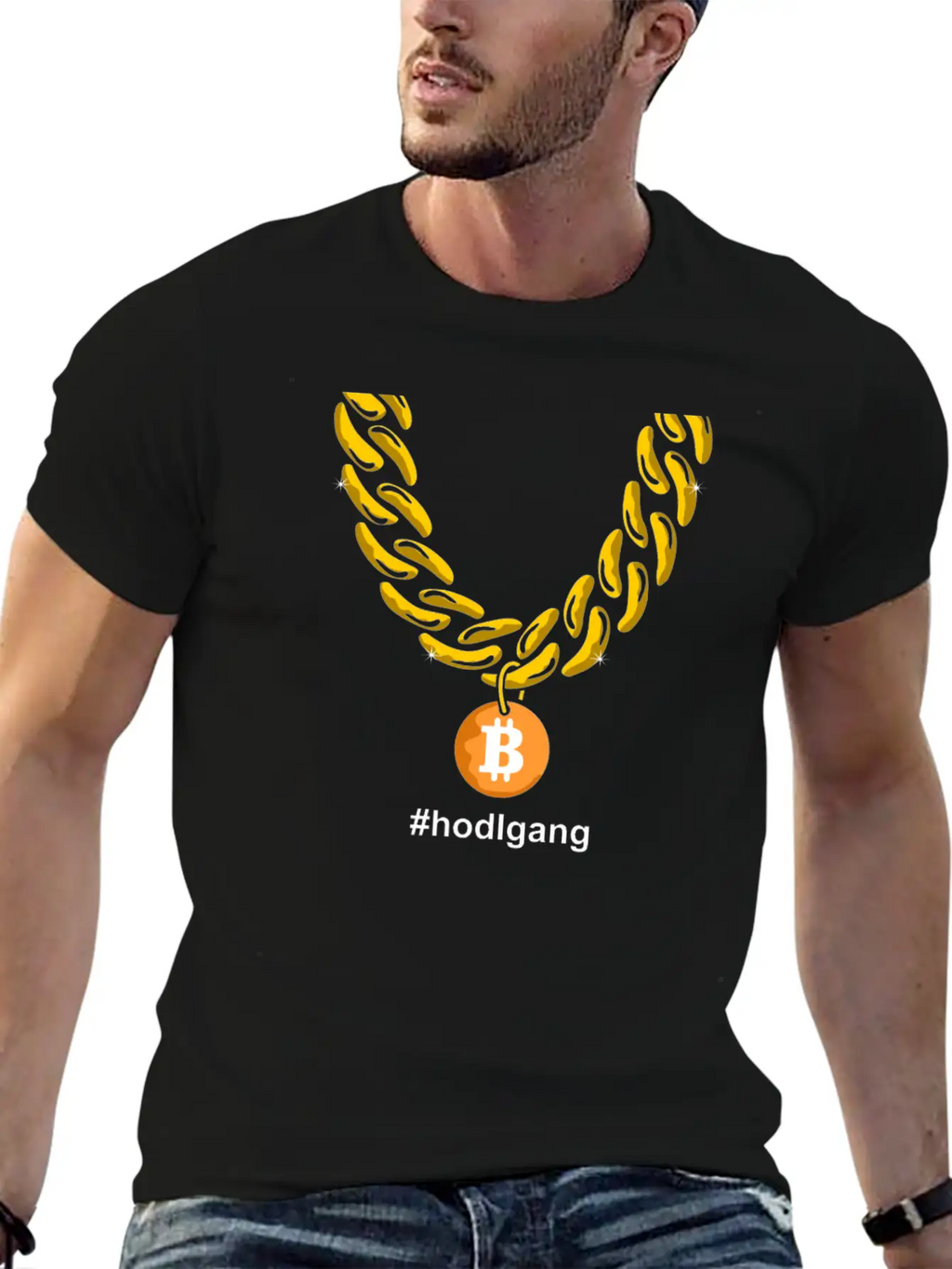 Hodlgang Bitcoin Chain BTC Goldchain Unisex Casual T-Shirt – Clean Design For Daily Comfort