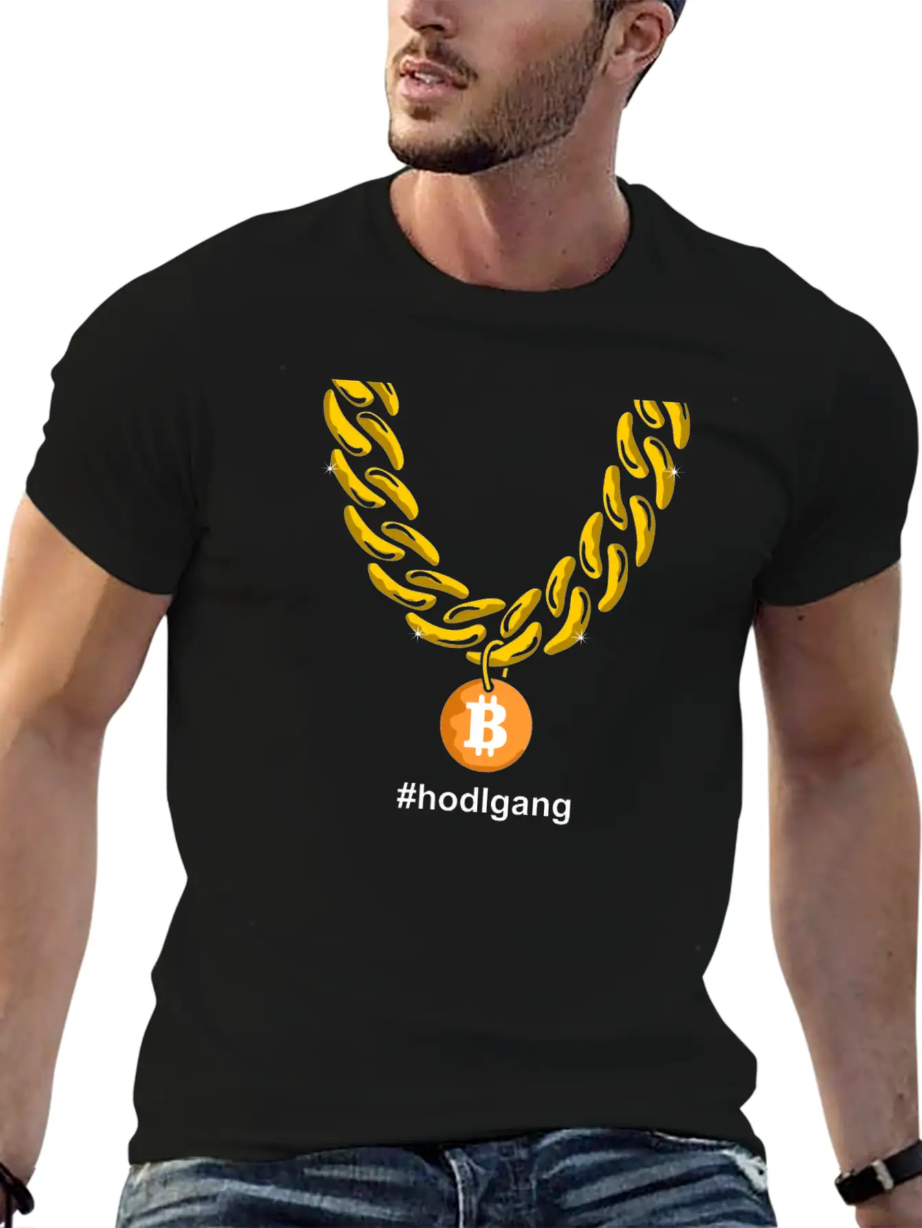 Hodlgang Bitcoin Chain BTC Goldchain Unisex Casual T-Shirt – Clean Design For Daily Comfort