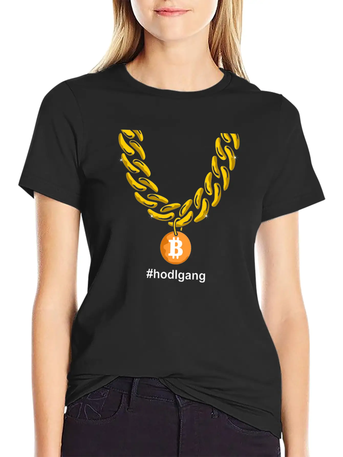 Hodlgang Bitcoin Chain BTC Goldchain Unisex Casual T-Shirt – Clean Design For Daily Comfort