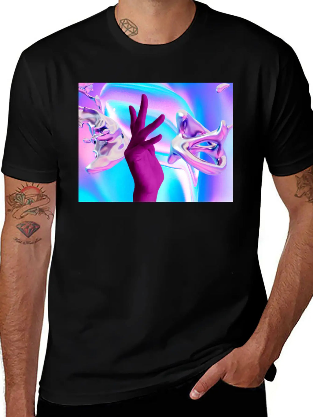Holographic Mystical Aesthetic Hand Casual Graphic T-Shirt – Simple And Comfortable Daily Wear