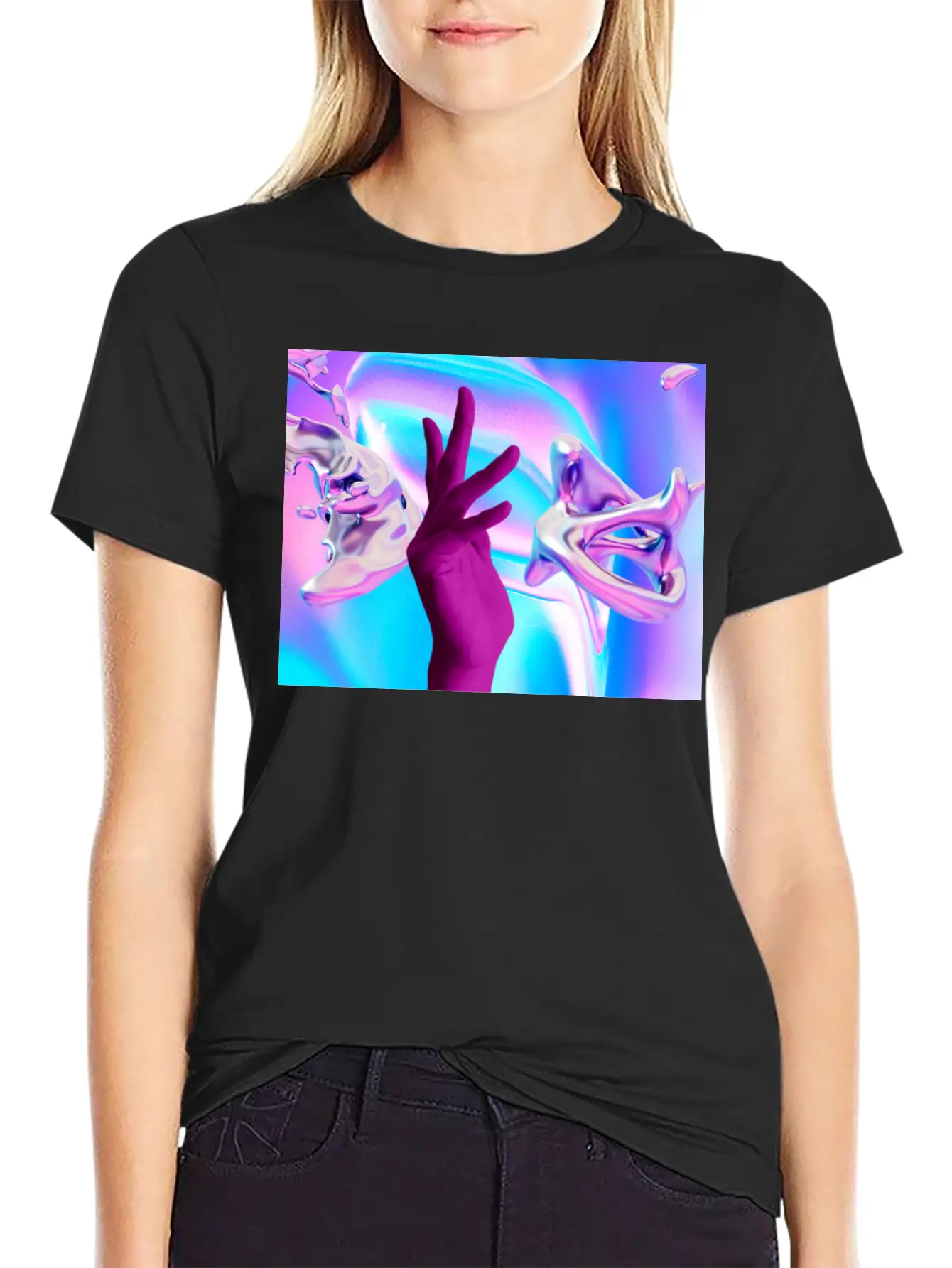Holographic Mystical Aesthetic Hand Casual Graphic T-Shirt – Simple And Comfortable Daily Wear