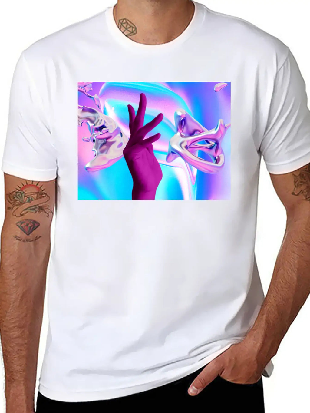 Holographic Mystical Aesthetic Hand Casual Graphic T-Shirt – Simple And Comfortable Daily Wear