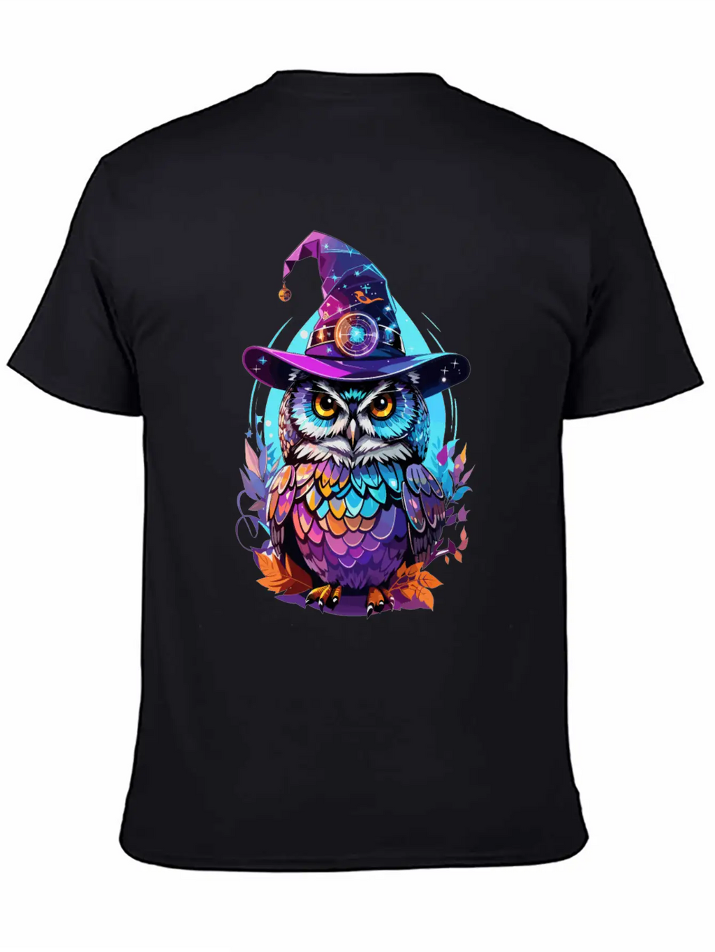 Holographic Owl In Witch Hat Funny Halloween Gift Stylish Everyday T-Shirt – Unisex Basic Cotton Tee