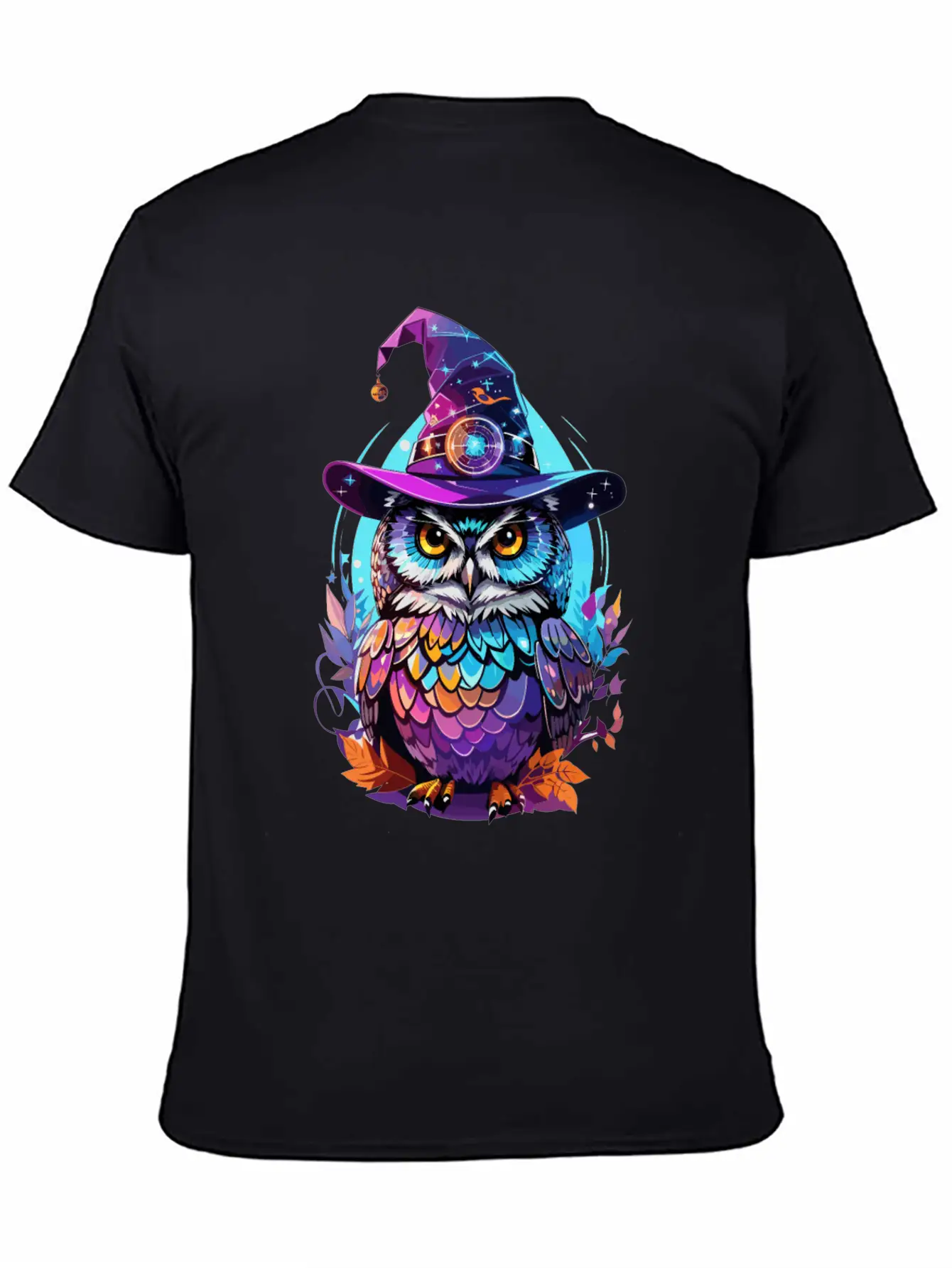 Holographic Owl In Witch Hat Funny Halloween Gift Stylish Everyday T-Shirt – Unisex Basic Cotton Tee