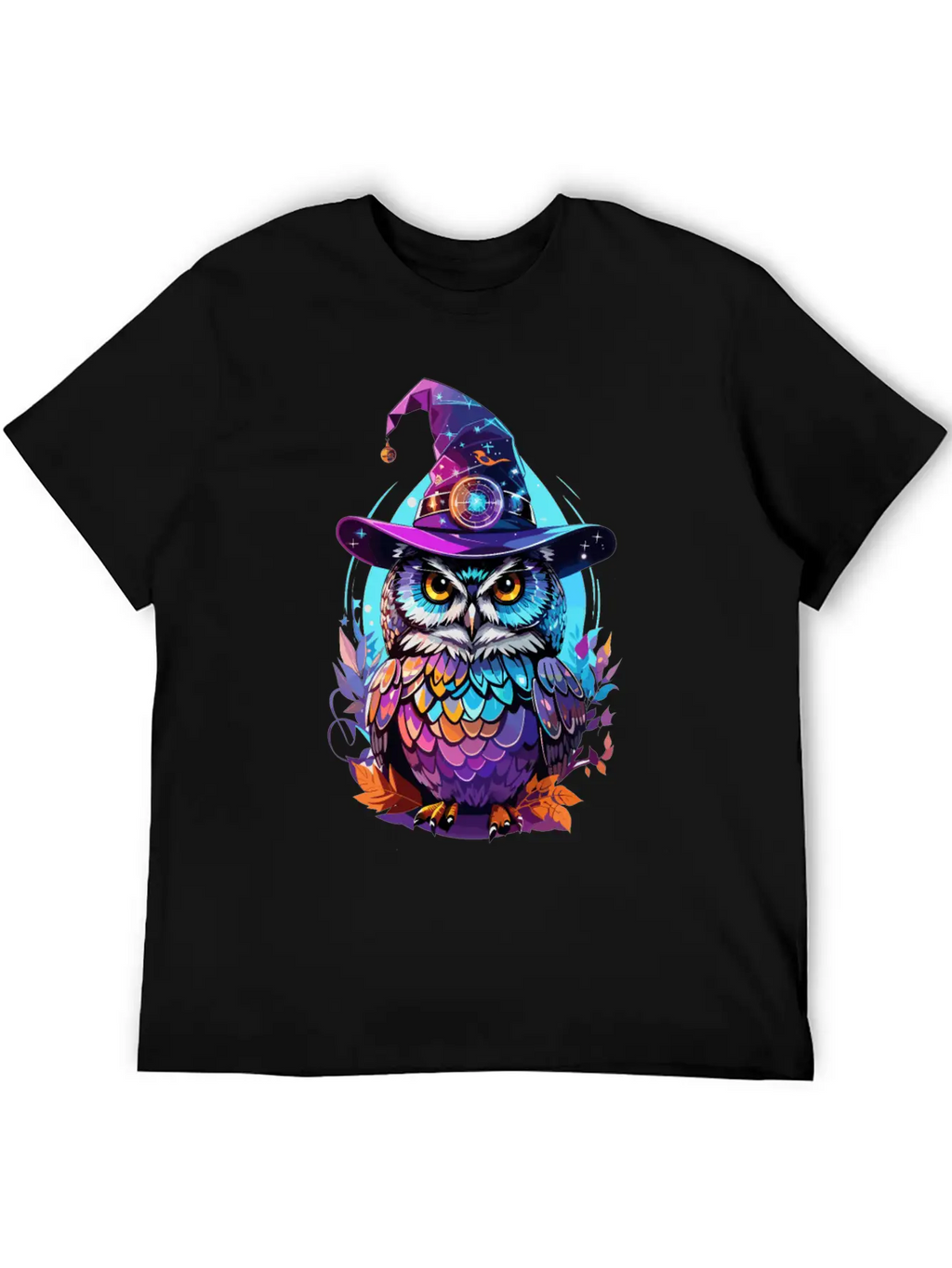 Holographic Owl In Witch Hat Funny Halloween Gift Stylish Everyday T-Shirt – Unisex Basic Cotton Tee