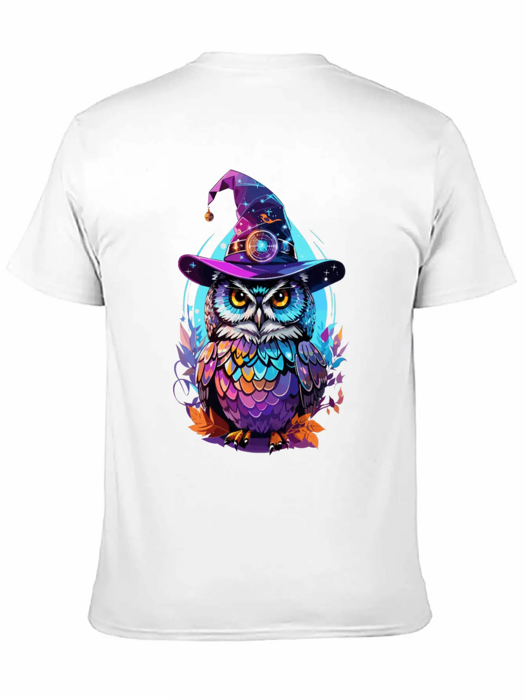 Holographic Owl In Witch Hat Funny Halloween Gift Stylish Everyday T-Shirt – Unisex Basic Cotton Tee