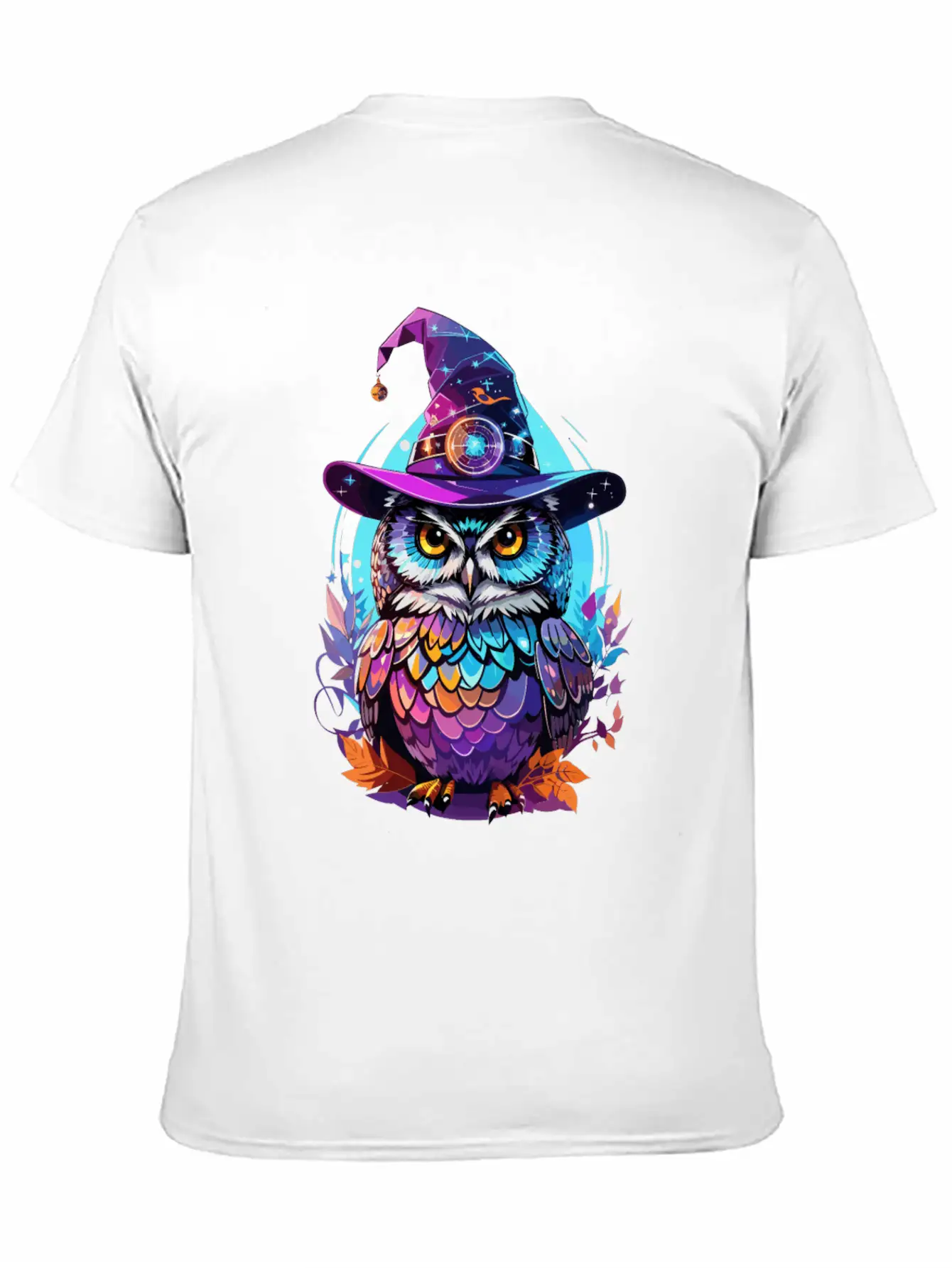 Holographic Owl In Witch Hat Funny Halloween Gift Stylish Everyday T-Shirt – Unisex Basic Cotton Tee