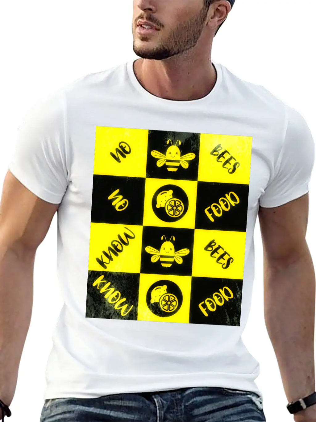 Honey Bee Day NO BEES NO FOOD Grunge Collage Unisex Casual T-Shirt – Clean Design For Daily Comfort