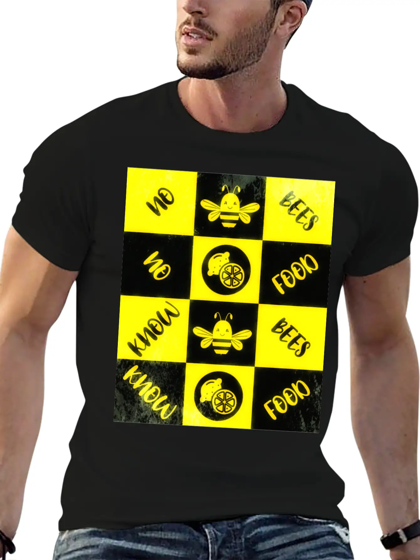Honey Bee Day NO BEES NO FOOD Grunge Collage Unisex Casual T-Shirt – Clean Design For Daily Comfort